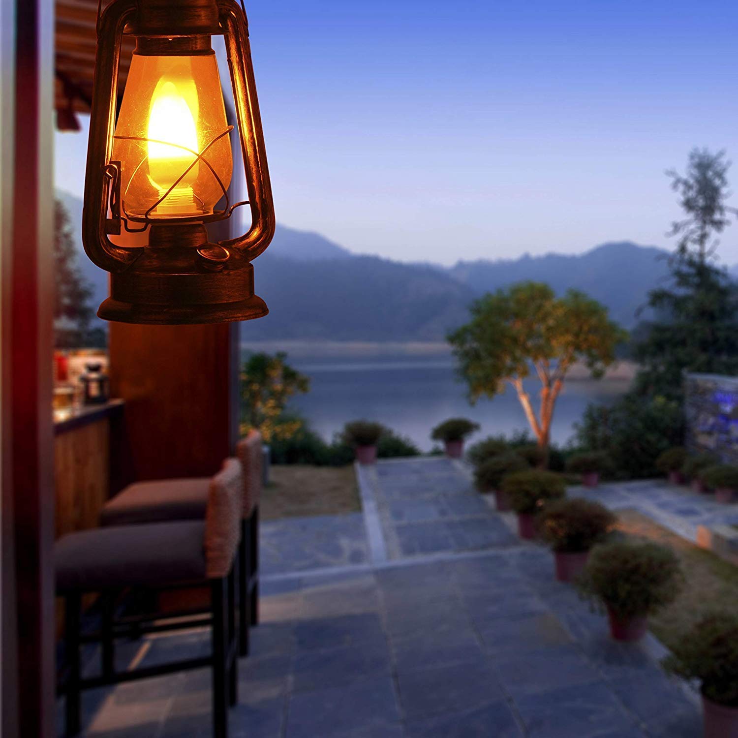 12Vmonster Pack Of 2 Vintage Rustic Accent Old Fashioned Electric Lantern Oil Lamp With Edison Led Bulb Bronze Rust Finish Dimmable Nightstand Desk Table Lamps For Antique Designer Light Study Room 12" Tall 6" D