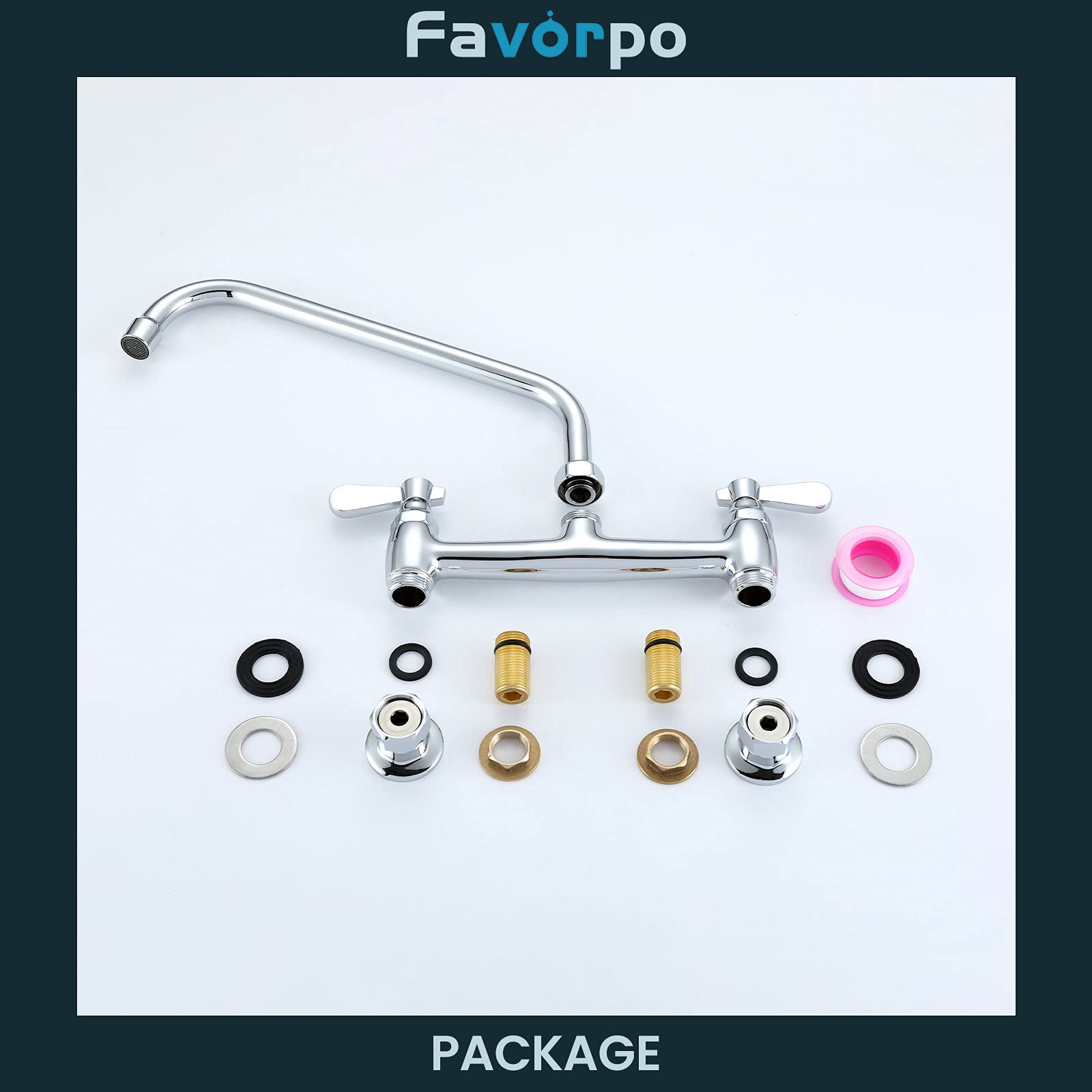 Favorpo Deck Mount Commercial Sink Faucet 8 Inch Center With 12 Inch Swviel Spout Kitchen Faucet For Restaurants Laundry Room Utility Sink 2 Handle 2 Holes Brass Structure