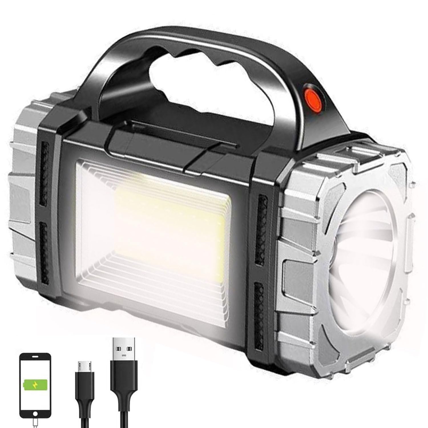 Suyooulin Solar Rechargeable Led Soptlight Flashlight, Super Bright 7000Lm Handheld Led Searchlight, Multifunctional Camping Lantern Light, 8 Light Modes, Waterproof Ipx4, Power Bank, For Emergency, Home