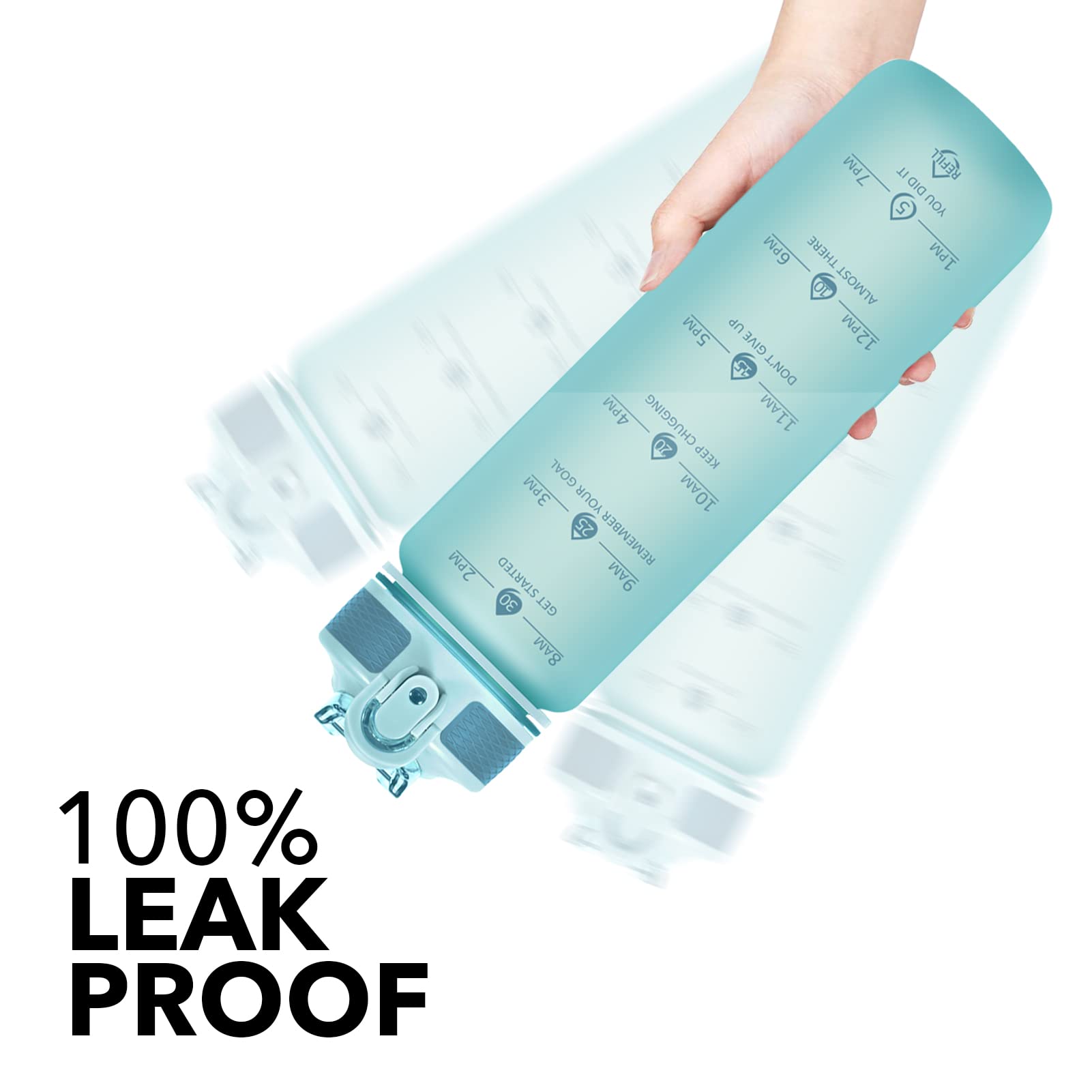 Water Bottle With Straw, Motivational 32 Oz Water Bottles With Time Marker & No Sweat Sleeve