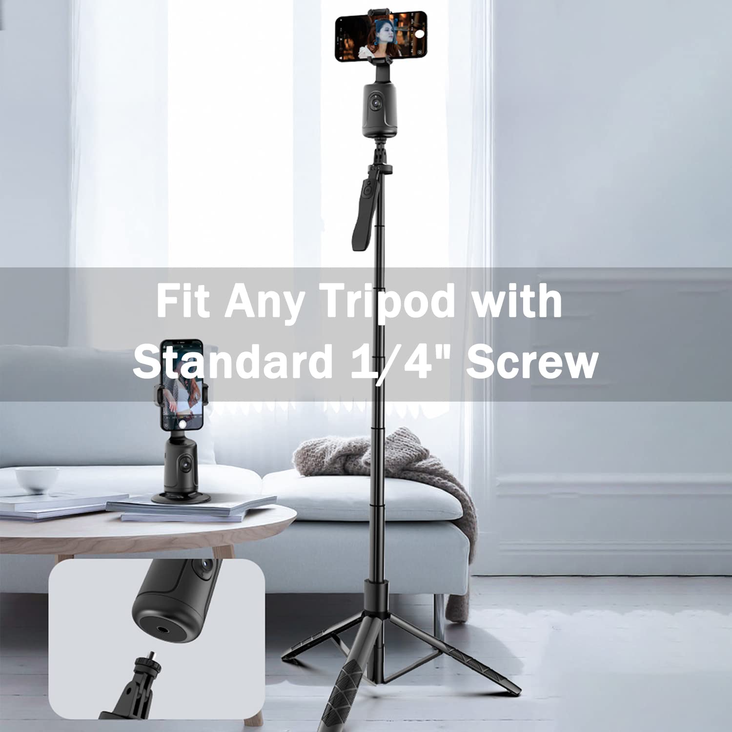 Afarer Auto Face Tracking Phone Holder Tripod, 360° Rotation Selfie Phone Stand,Smart Face & Body Tracking Camera Mount For Tiktok, Vlog, For Youtube Live Streaming - Black