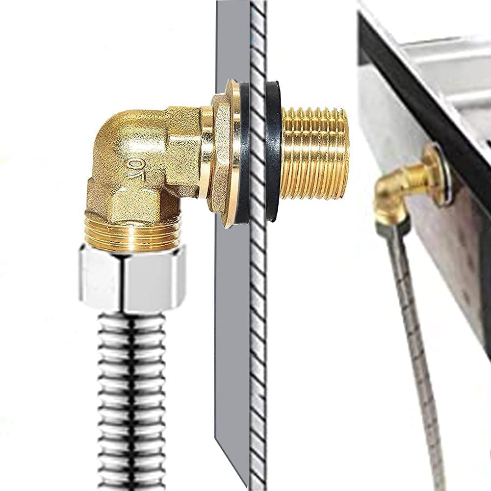 Joywayus Wall Mount Commercial Faucet Installation Kit, Brass 1/2" G Male Elbow Backsplash Mount Connector For Stainless Steel Commercial Kitchen Prep & Utility Sink (2 Pcs)