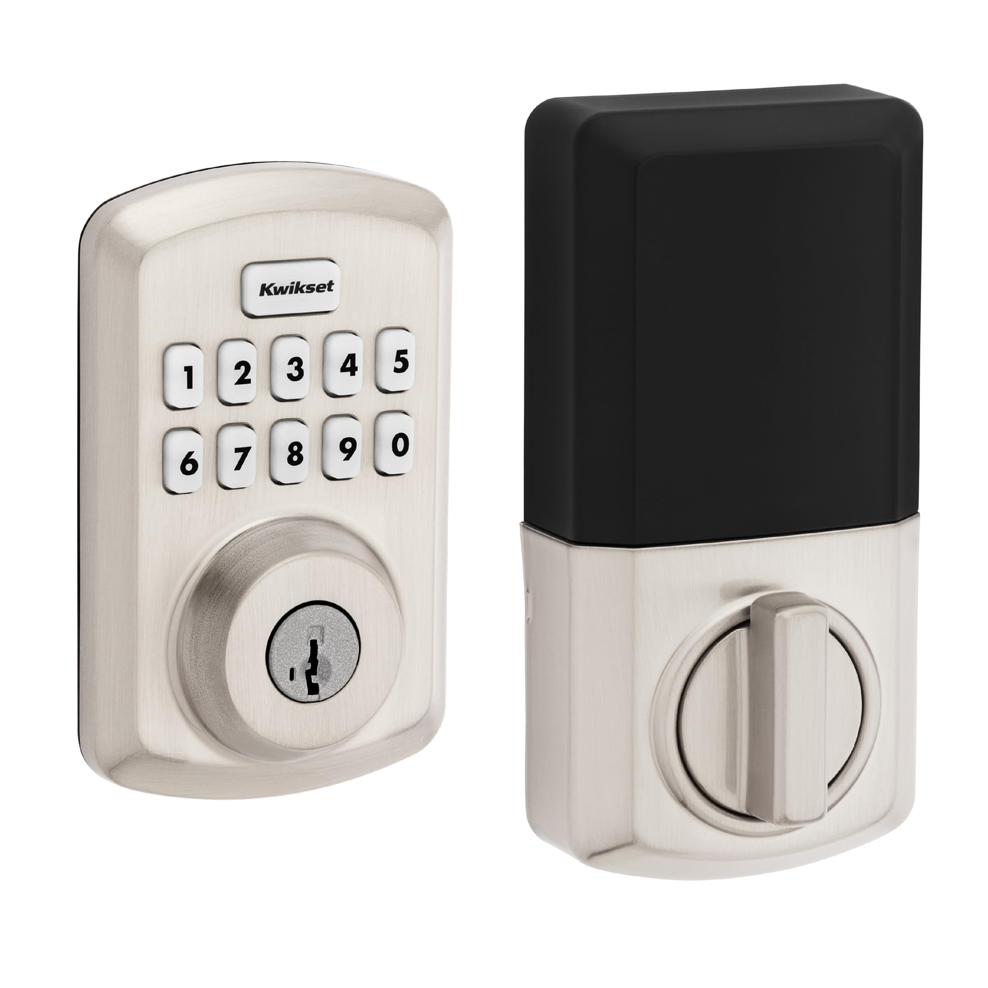 Kwikset Powerbolt 250 10-Button Keypad Satin Nickel Transitional Electronic Deadbolt Door Lock, Featuring Convenient Keyless Entry, Customizable User Codes And Auto Locking