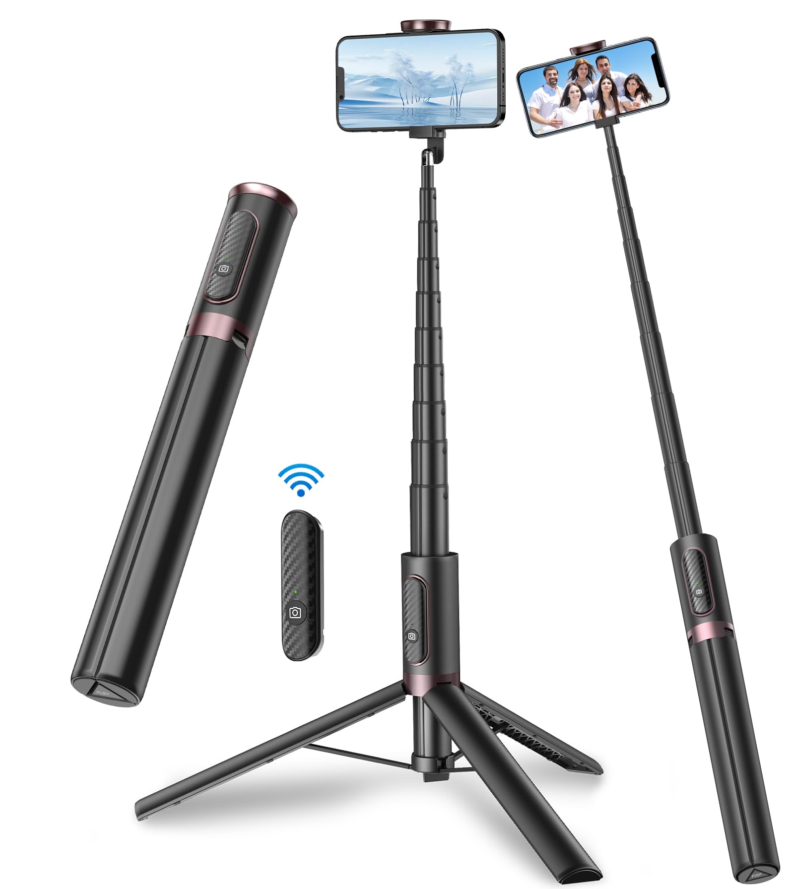 Toneof 67" Cell Phone Selfie Stick Tripod,Smartphone Stand All-In-1 With Integrated Wireless Remote,Portable,Lightweight,Extendable For Iphone/Android(Black)