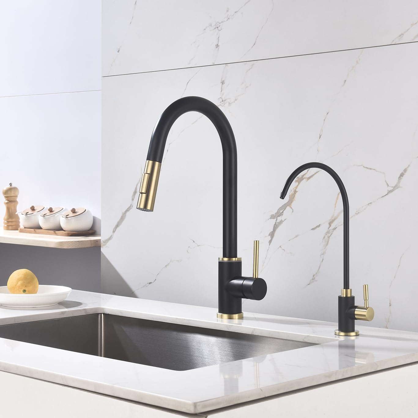 Apaix Drinking Water Faucet Black And Gold, Kitchen Water Purifier Faucet For Non-Air Gap Reverse Osmosis Water Filtration System, Matte Black And Brushed Gold Reverse Osmosis Faucet