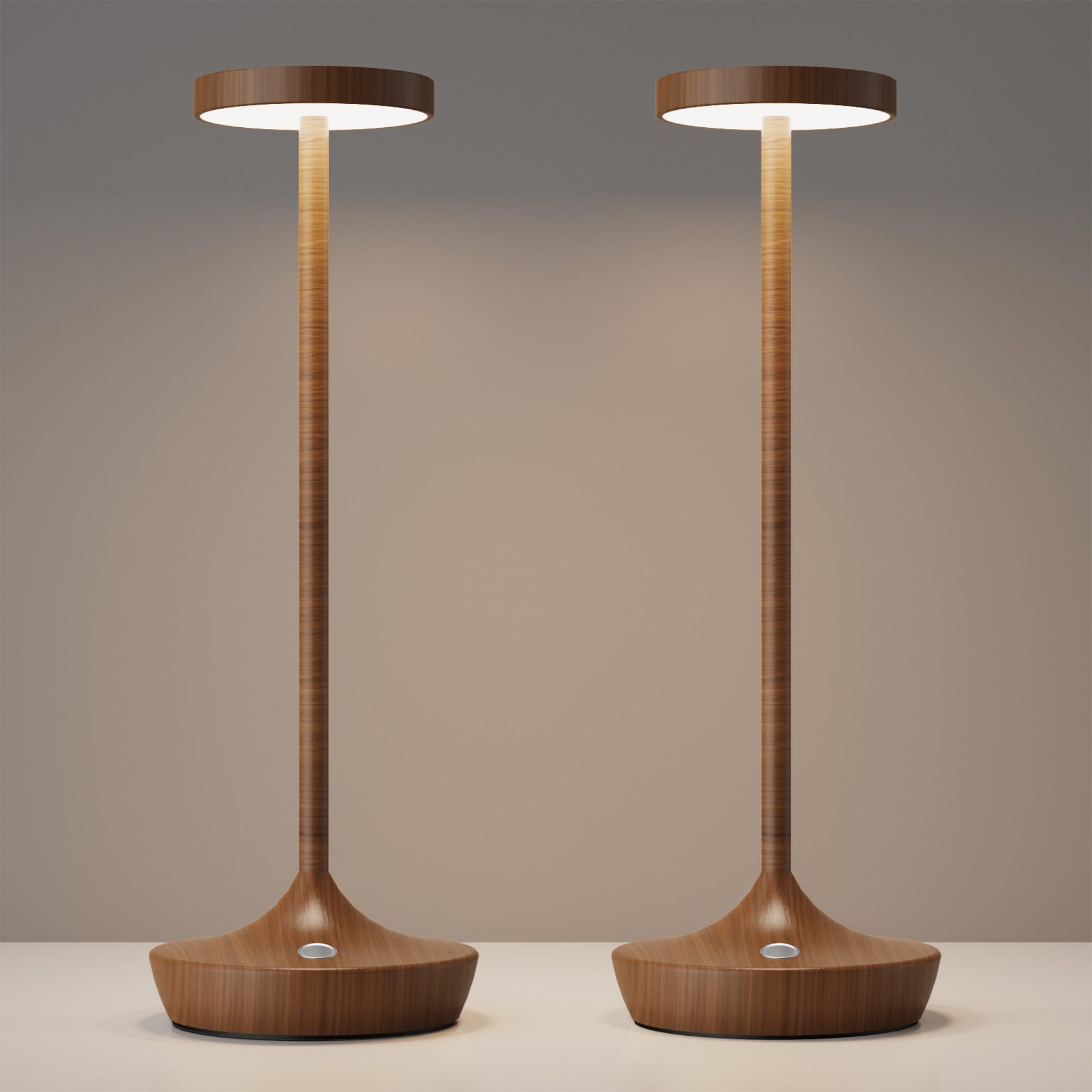 Yht Cordless Table Lamp Rechargeable,6000Mah Battery Operated Led Desk Lamp,Portable Outdoor Waterproof 3-Color Touch Dimmable Table Lights For Dining/Patio/Restaurant/Home (Woodgrain 2P)