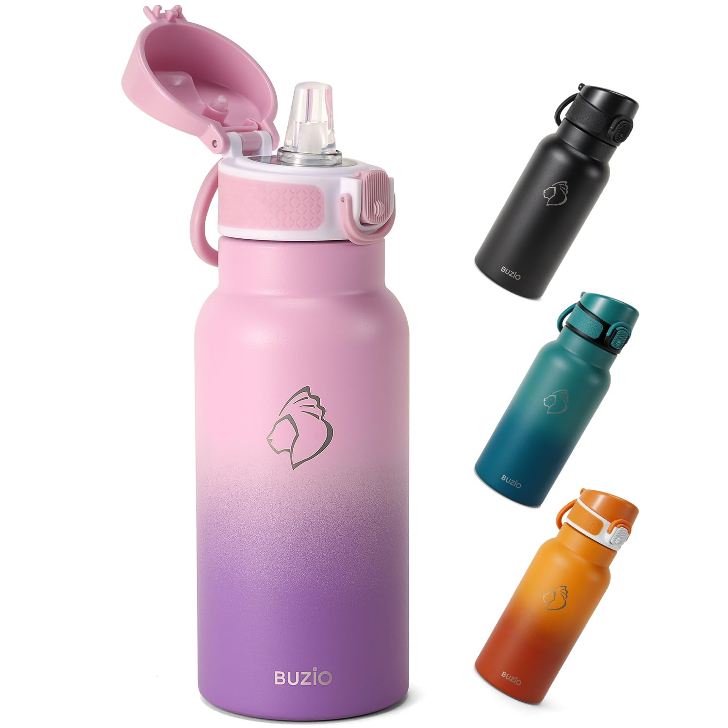 18Oz Kids Insulated Water Bottle For School, Buzio Water Flask With Straw Lid- Vacuum Stain