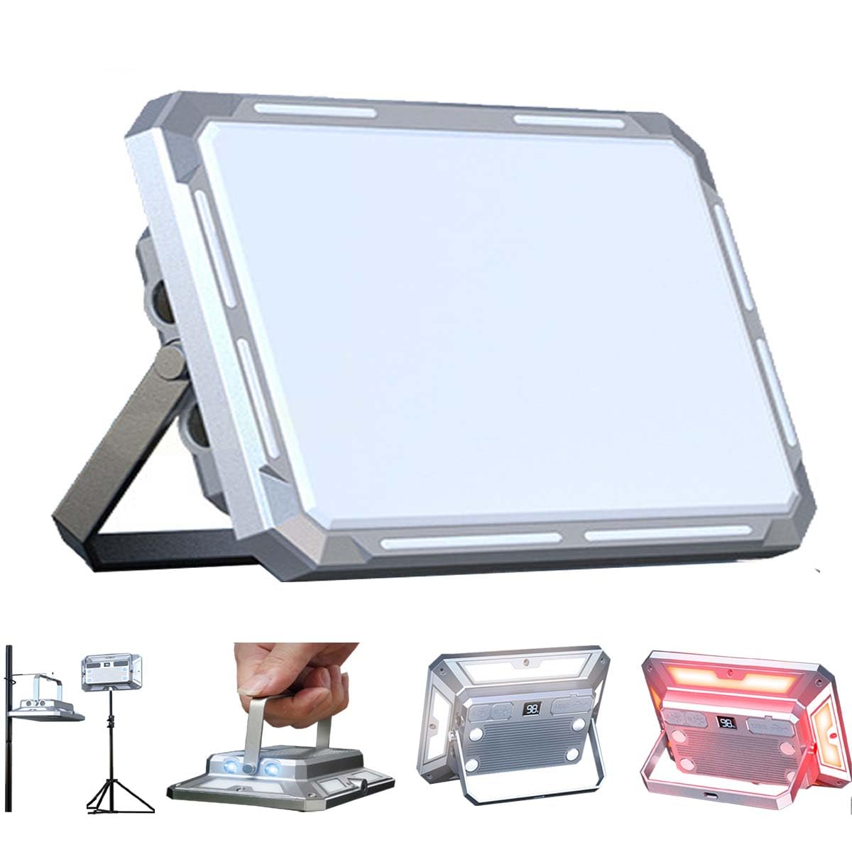 Helinyan Outdoor Multifunctional Led Work Light, Rechargeable Usb Camping Flashlight,7 Mode Xpe Progressive Dimming White Warm Red Power Display Hand Lighting For Camping, Maintenance,Fishing,Hiking.