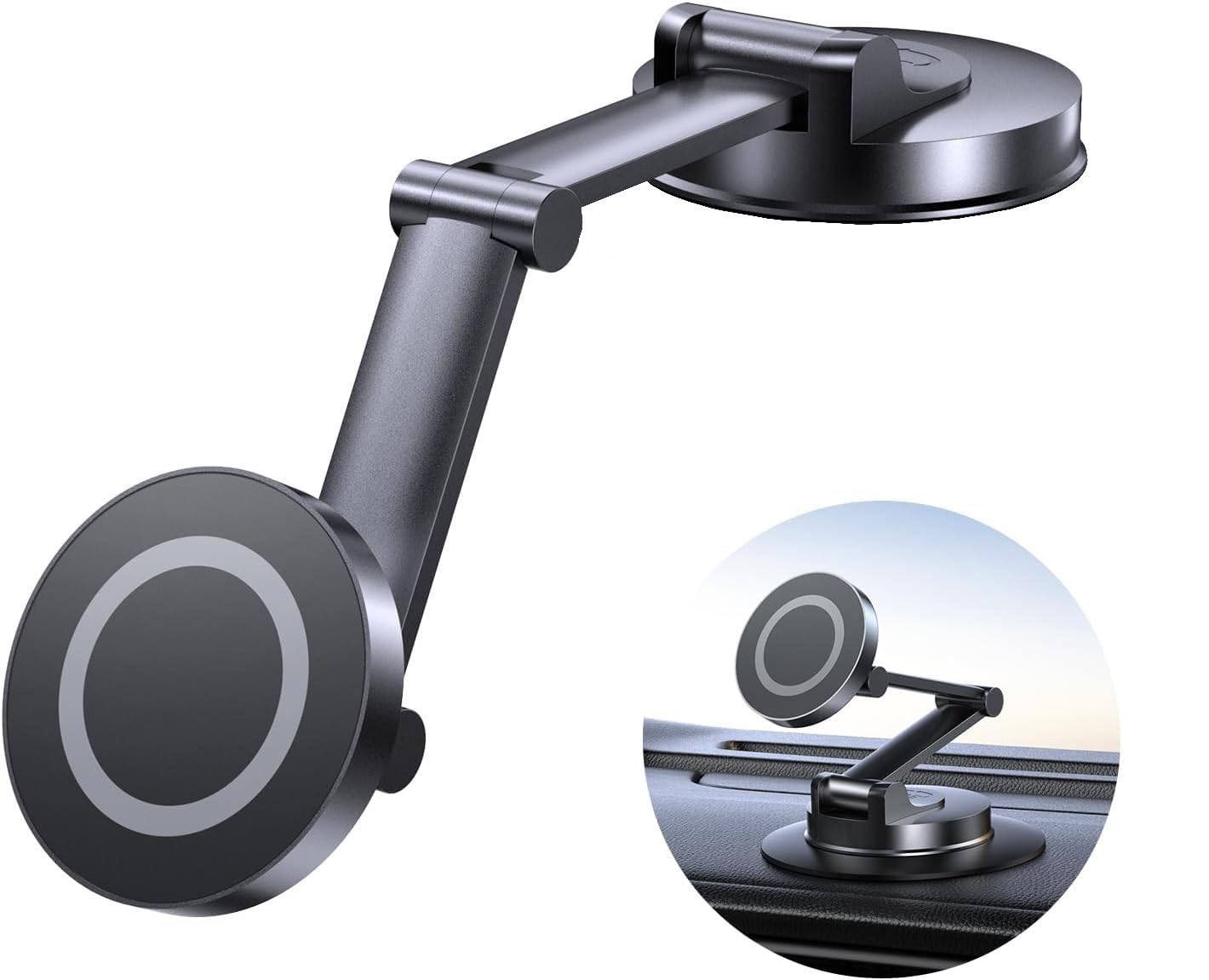 Tophot For Magsafe Car Mount, Car Phone Holder For Dashboard, 360° Rotatable Magnetic Phone Holder For Cars, Strong Adhesive, Sturdy Metal Mount, Compatible With Iphone Samsung (Long Arm)