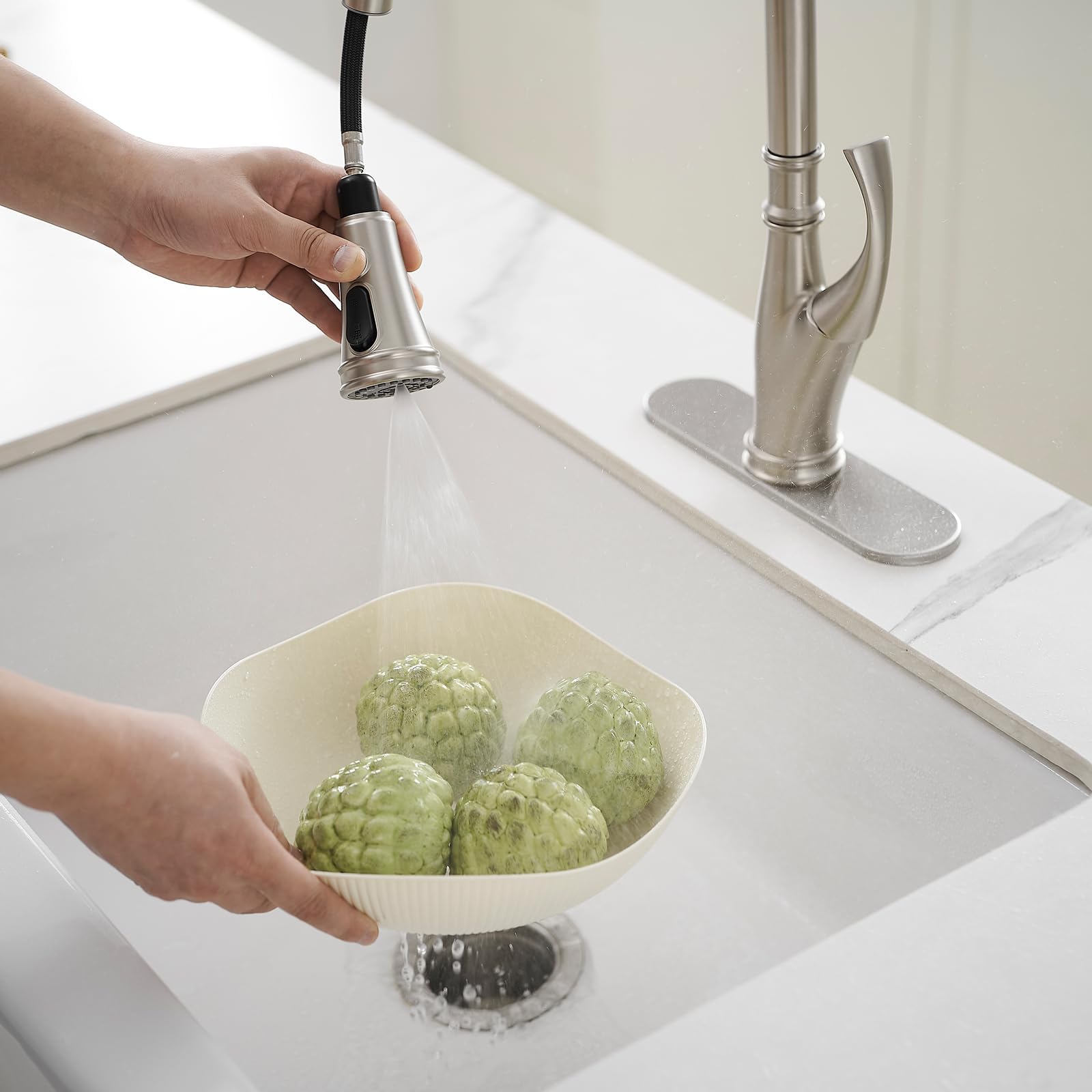 Greenspring Brushed Nickel Kitchen Sink Faucet With Pull Down Sprayer Modern Faucet For Kitchen Sink High Arc Single Handle Kitchen Sink Faucets For 1 Or 3 Hole Sink, Brass Pull Out Kitchen Faucet