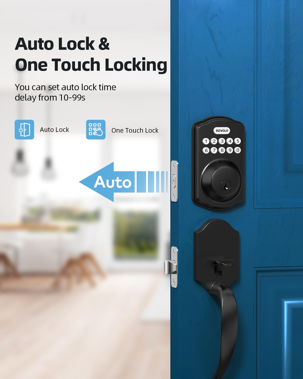 Revolo Re001 Electronic Keypad Deadbolt, Keyless Entry Door Lock, Keyed Entry, Auto Lock, Smart Lock With Handle, Front Door Handle Sets, Anti-Peeking Password, Sandblasted Black