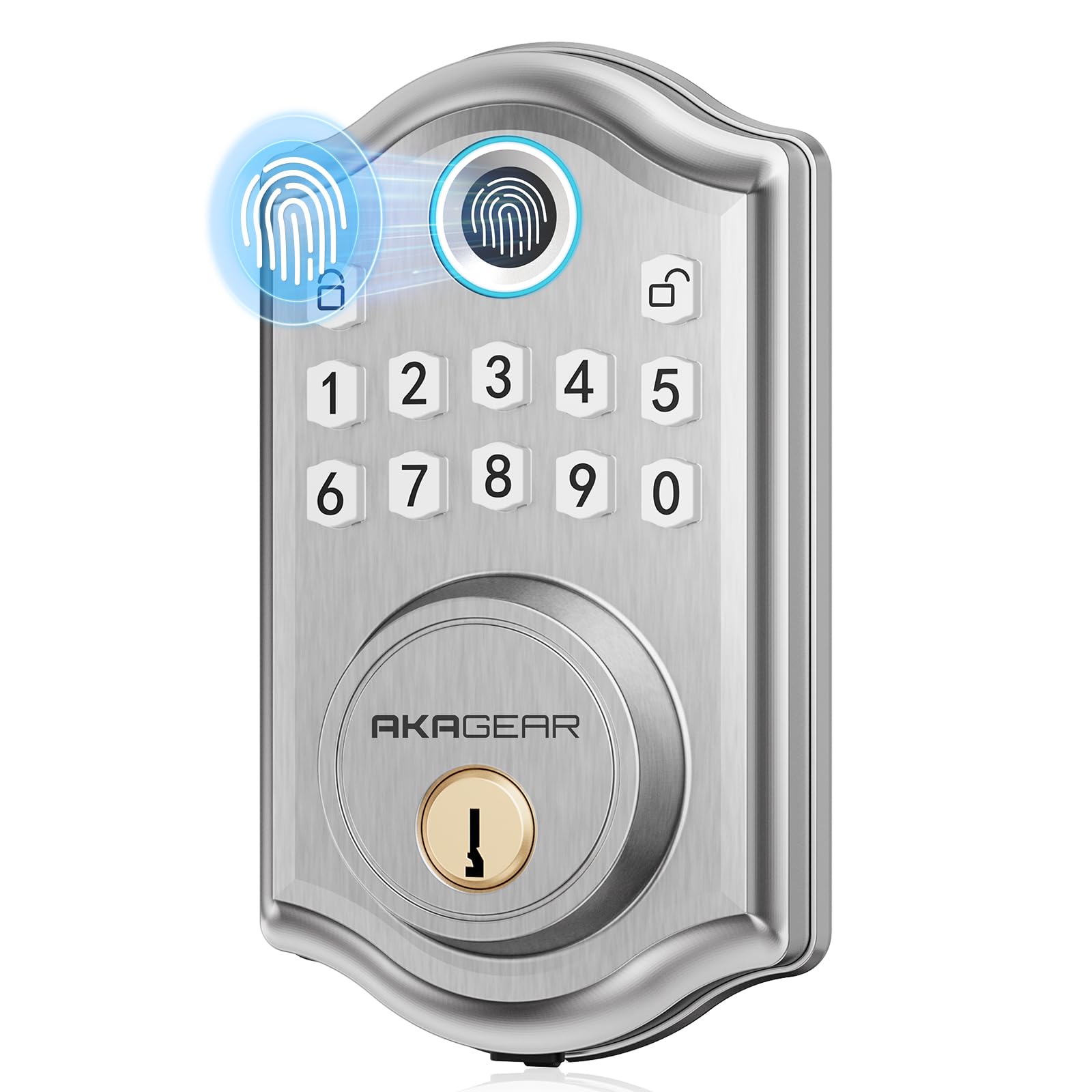 Akagear Ds10 Keyless Entry Door Lock With Fingerprint, Electronic Keypad, 2 Keys, Auto-Lock & One Touch Locking, Easy Installation, Satin Nickel