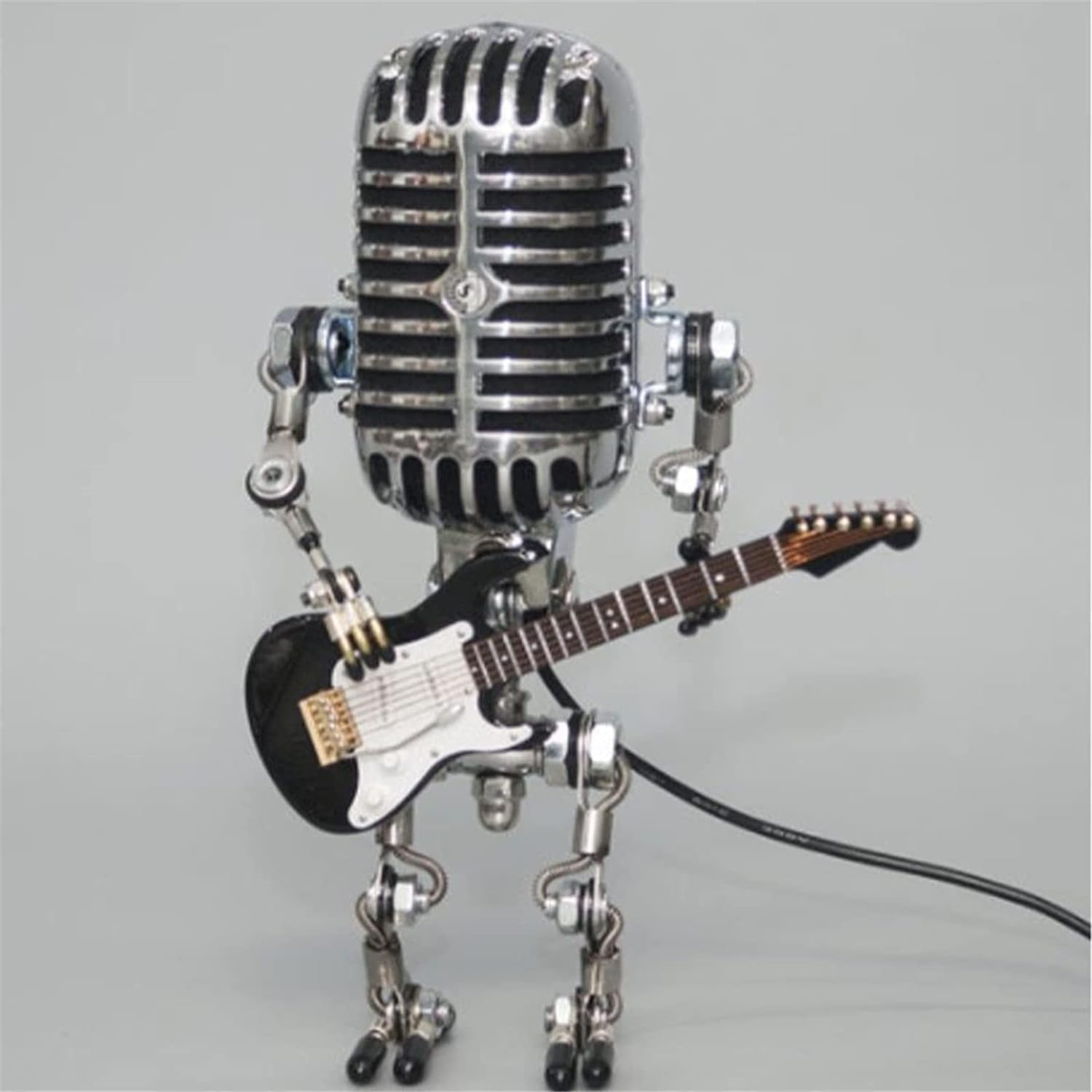 Xmpmrb Xmpmrp Vintage Microphone Robot Lamp, Metal Microphone Robot Lamp With Mini Guitar, Vintage Light Home Decor Nightstand Desk Lamps For Bedroom, Bar, Restauran (Black)