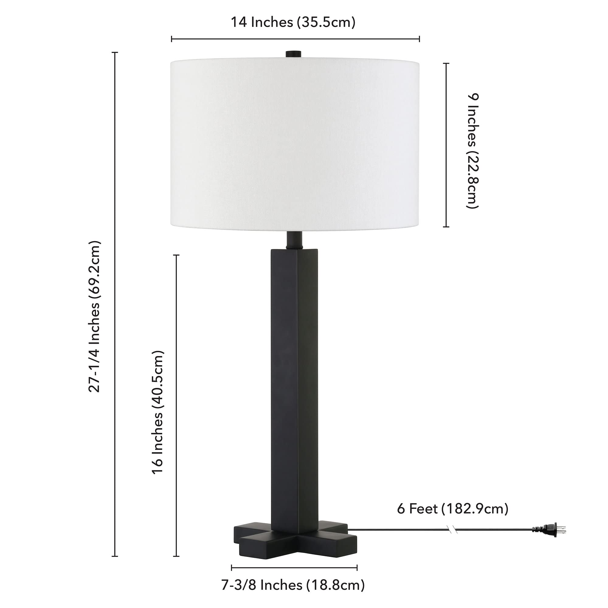 Henn&Hart Dunand 27.25" Tall Table Lamp With Fabric Shade In Blackened Bronze/White