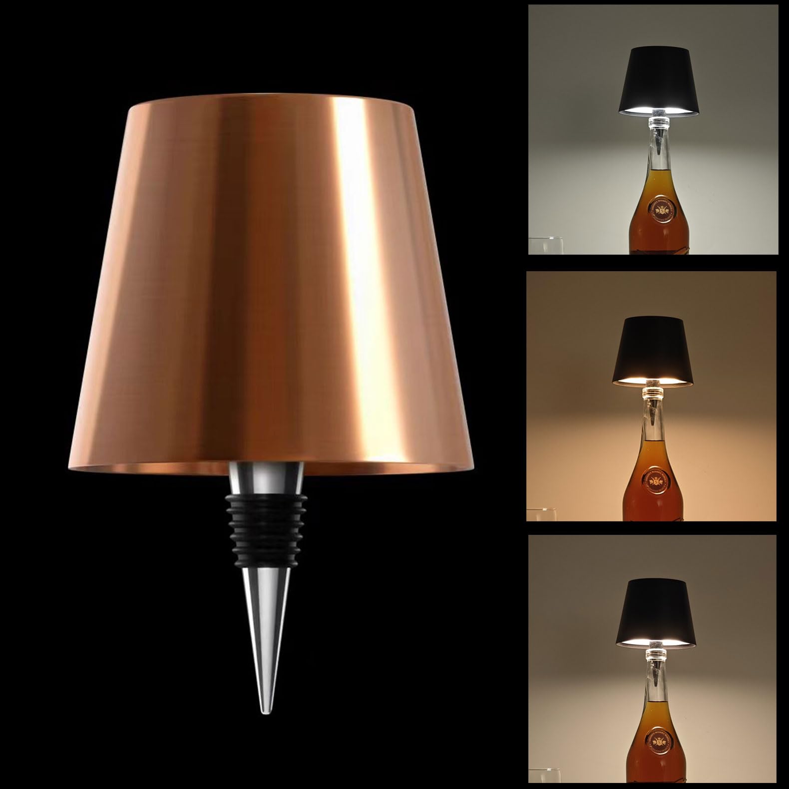 Gutsyluv Wireless Bottle Lamp - 3 Color Stepless Dimming Table Lamp, Rechargeable Wireless Wine Bottle Lights, Touch Led Lamp For Home, Bar, Camping, Travel (Rose Gold)