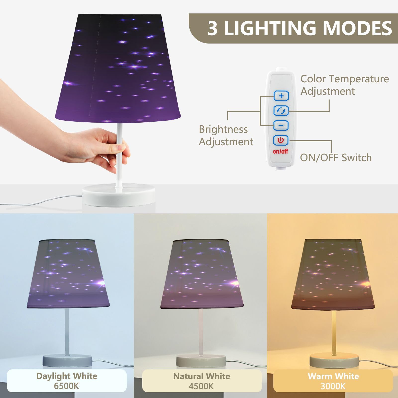 Boccsty Purple Starry Sky Table Lamp Desk Lamp Small Lamp With Usb C Charging Port 3-Way Dimmable Bedside Nightstand Lamps For Bedroom Living Room M