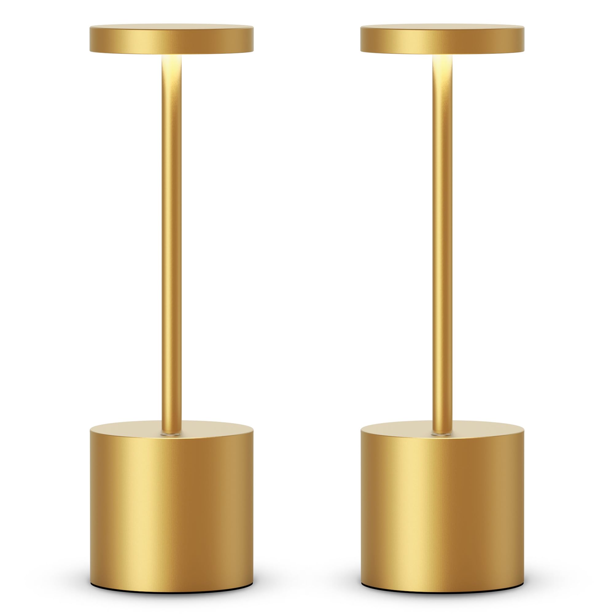Epqdjzk Rechargeable Cordless Table Lamp,Led Battery Operated Desk Lamp Outdoor Portable 5000Mah Powered 3 Level Brightness Dimmable Light For Patio Restaurant Dining Home 2Pack Gold