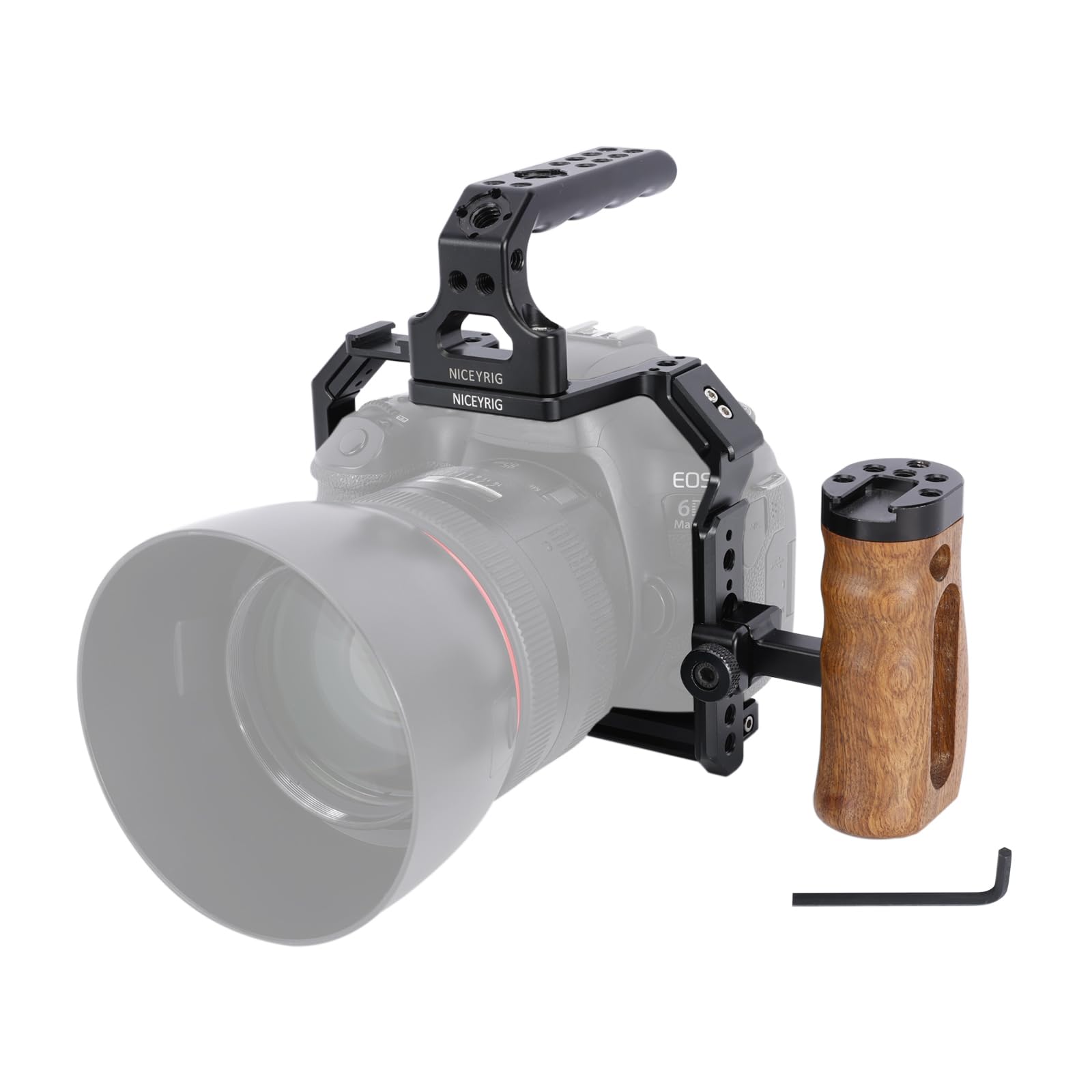 Niceyrig 6D / 6D Ii Cage Kit With Top Handgrip And Wooden Side Handle For Canon Eos 6D 6D Mark Ii, Dslr Videomaking Rig Stabilizer With Quick Release Plate For Arca-Style Cold Shoes