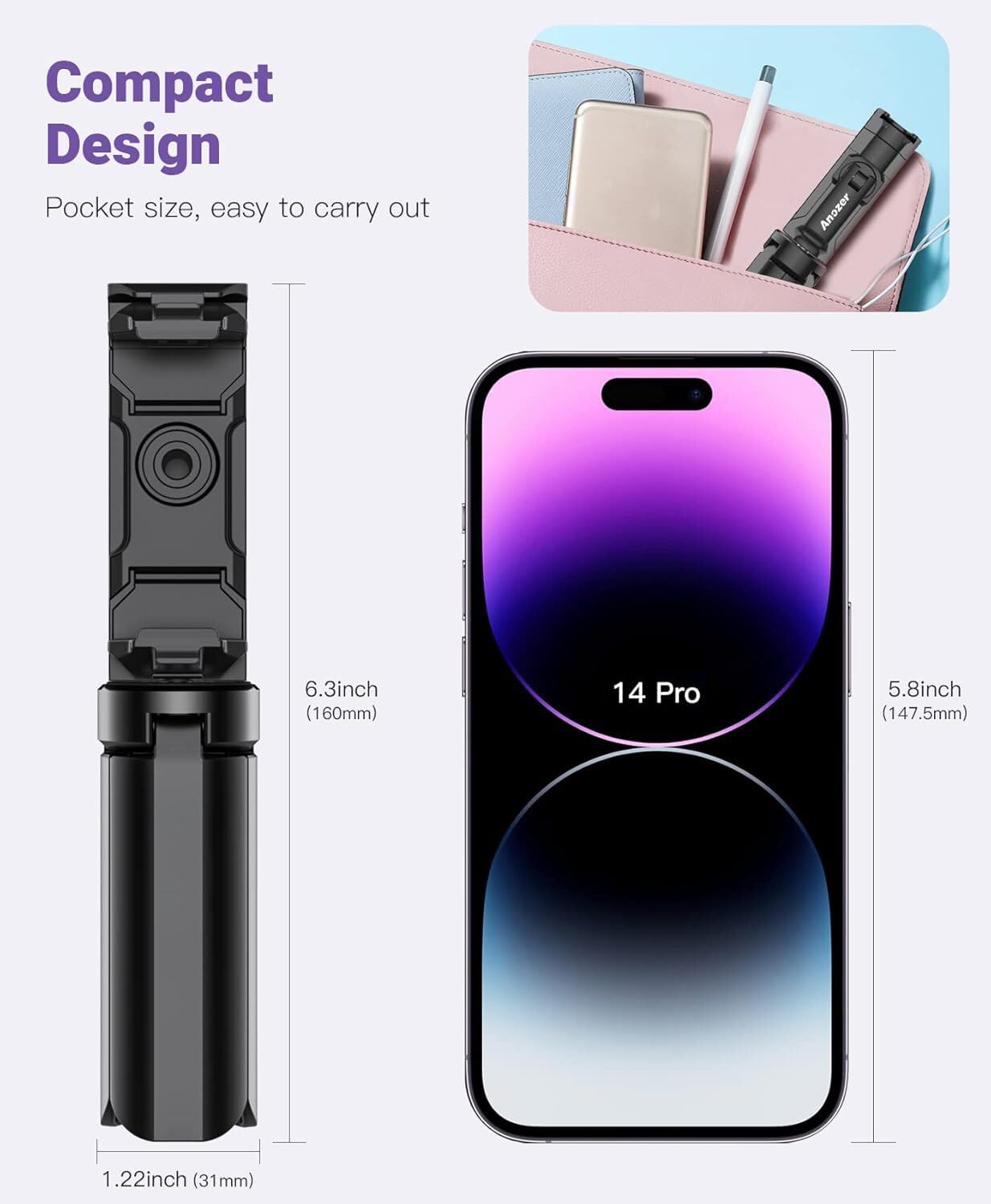 Anozer Mini Tripod, Small Tripod With Universal Phone Holder & Cold Shoe, Lightweight Phone Stand Compatible With Iphone 14 Pro Max/14 Pro, Travel Tripod For Camera/Gopro/Webcam/Mini Projector