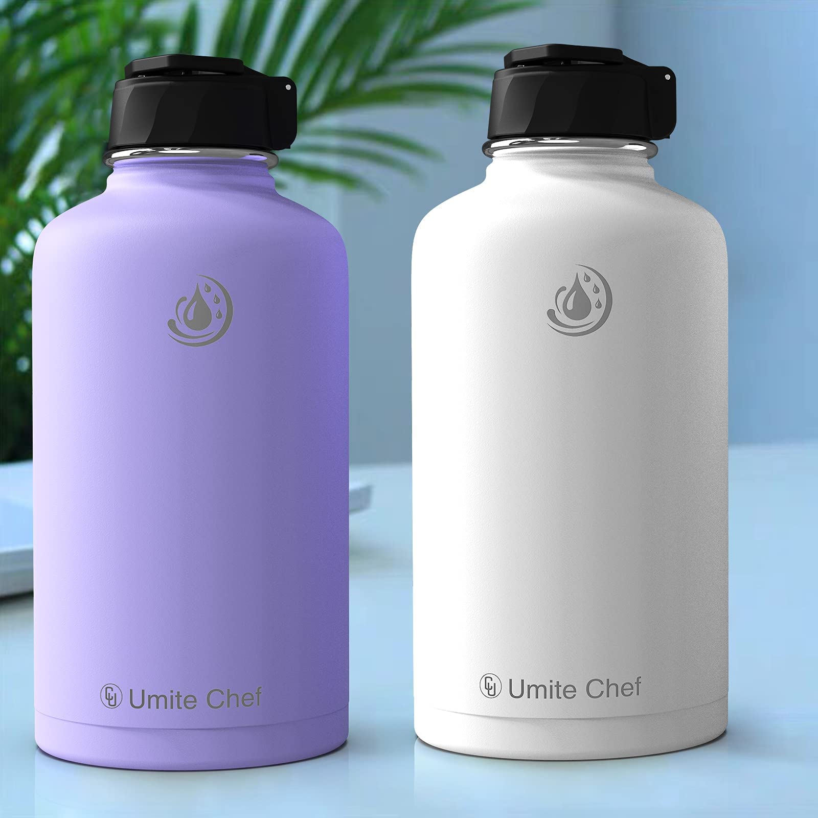 Umite Chef Stainless Steel Water Bottle With Straw, 64 Oz Wide Mouth Vacuum Insulated Sports Water