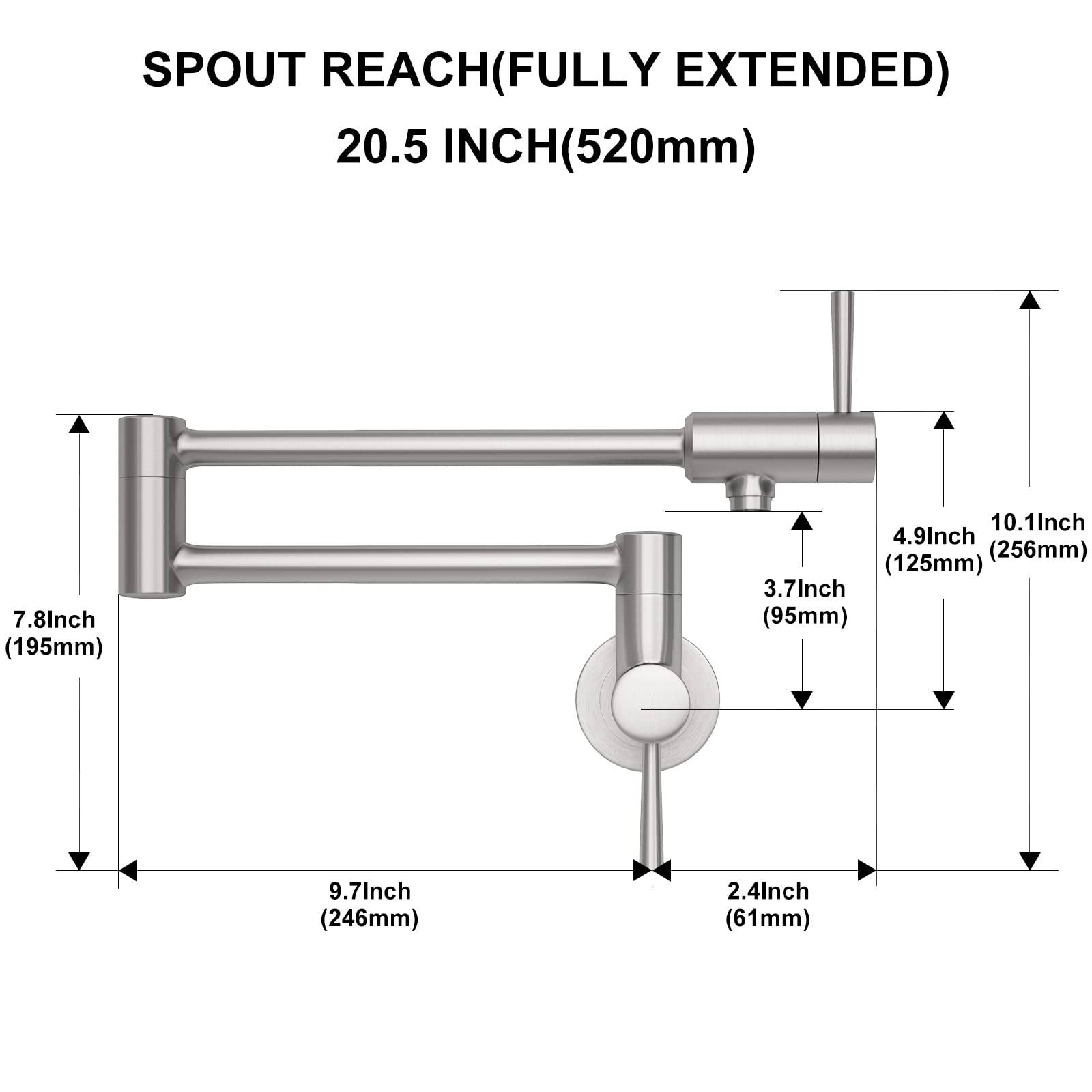 Mstjry Brushed Pot Filler Faucet Wall Mount Commercial Kitchen Faucets Stainless Steel Stretchable Double Joint Swing Arm Single Hole Two Handle Kitchen Stove Faucet