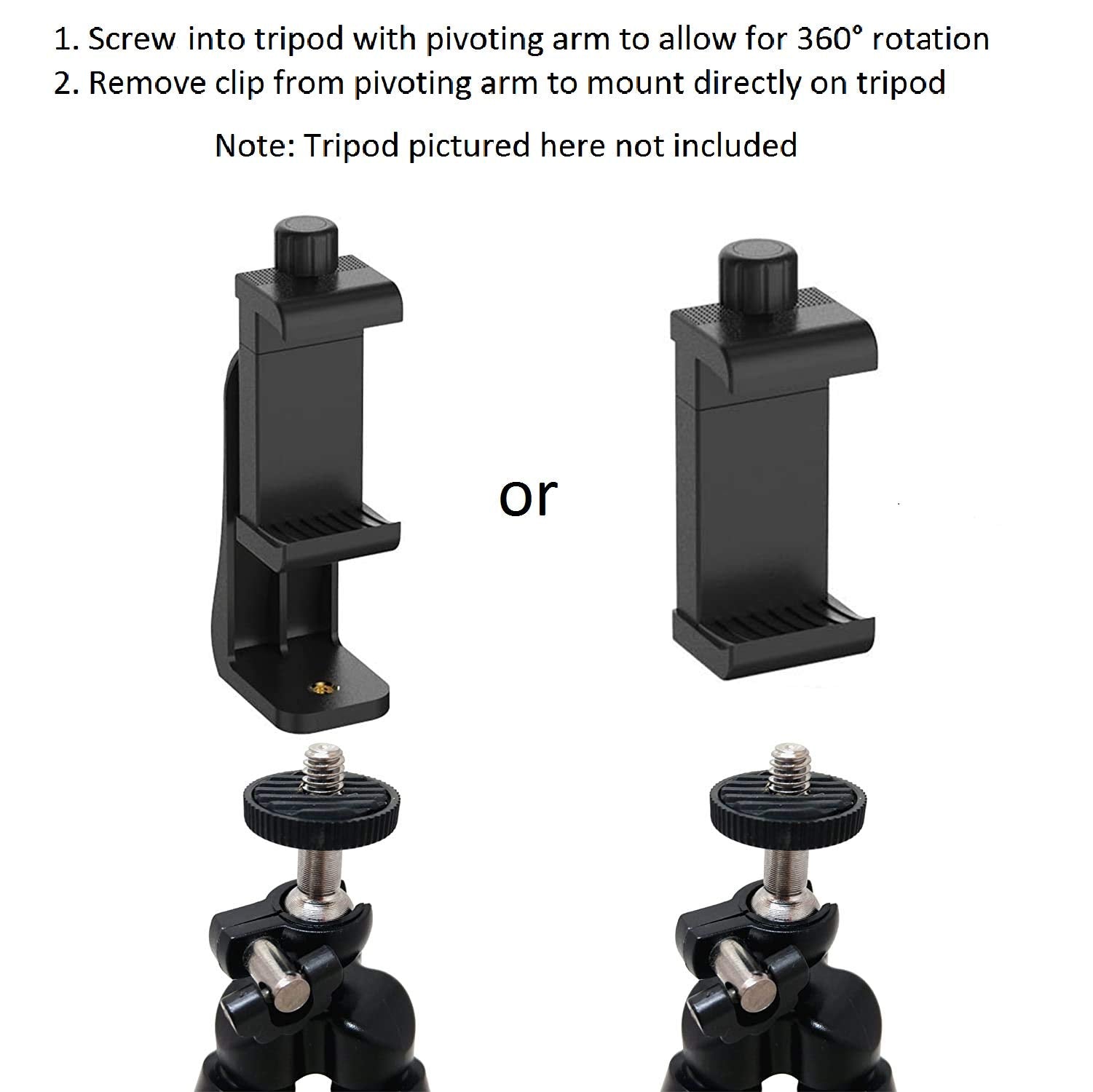 Alphx Innovations Alphx Universal Smartphone Tripod Cell Phone Holder Mount Adapter Set, Fits Iphone, Samsung, And All Phones, Rotates Vertical And Horizontal With Adjustable Clamp, Includes Mini Tripod