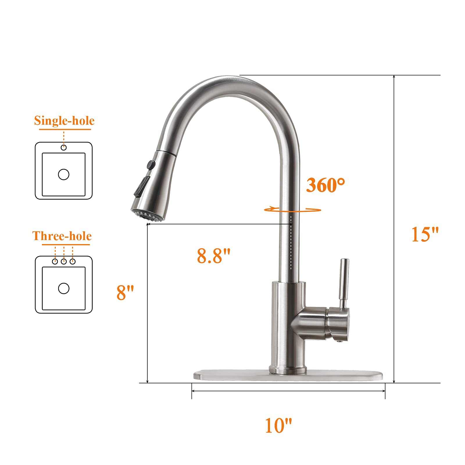 Rulia Kitchen Faucet, Kitchen Sink Faucet, Sink Faucet, Pull-Down Kitchen Faucets,  Water Filter Included, Brushed Nickel, Stainless Steel, Pb1020
