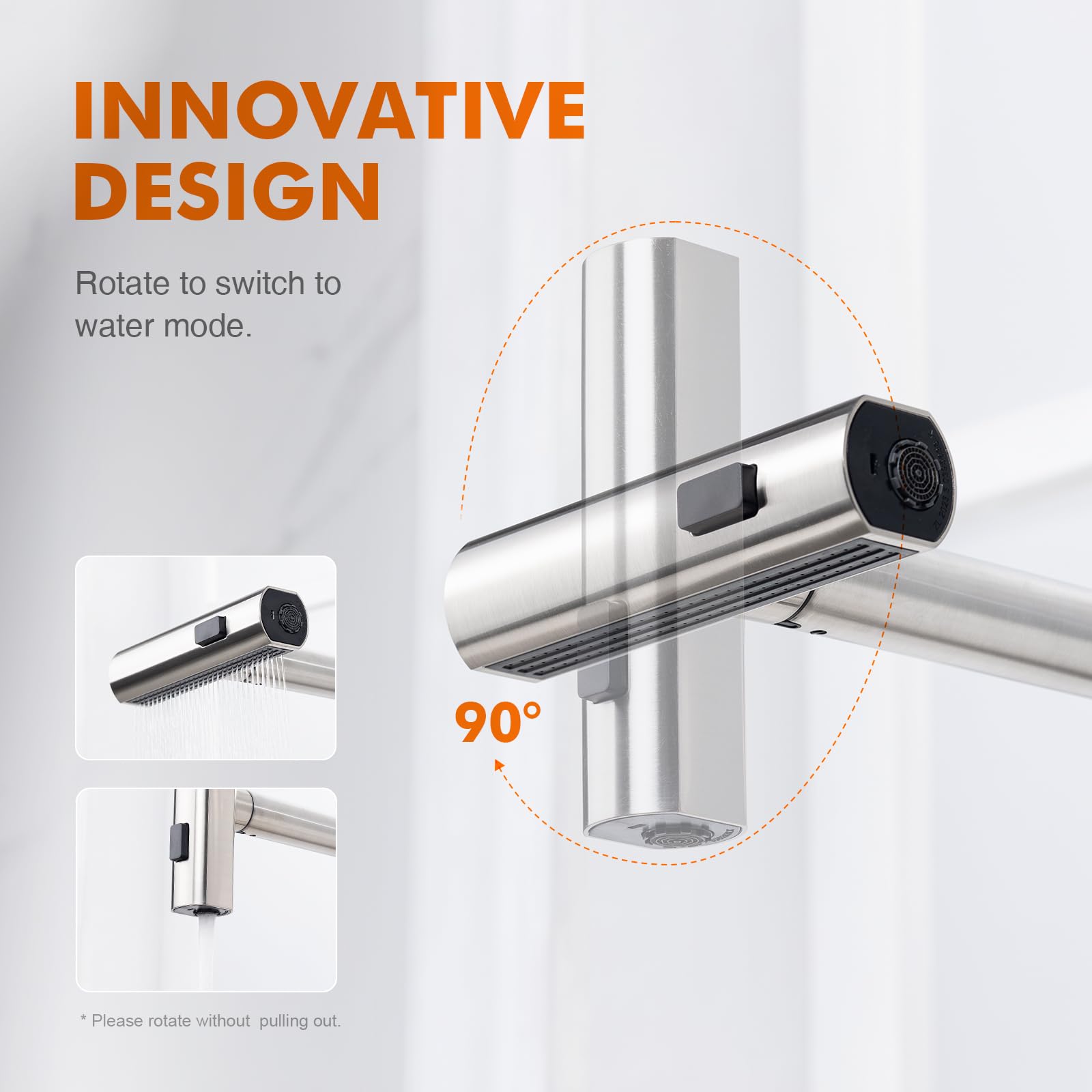 Ibergrif Waterfall Kitchen Faucet With Pull Down Sprayer, Kitchen Sink Faucet 3 Water Outlet Modes, Single Handle, Brushed Nickel, 360° Swivel, Stainless Steel Kitchen Faucets For Rv, Bar, Farmhouse