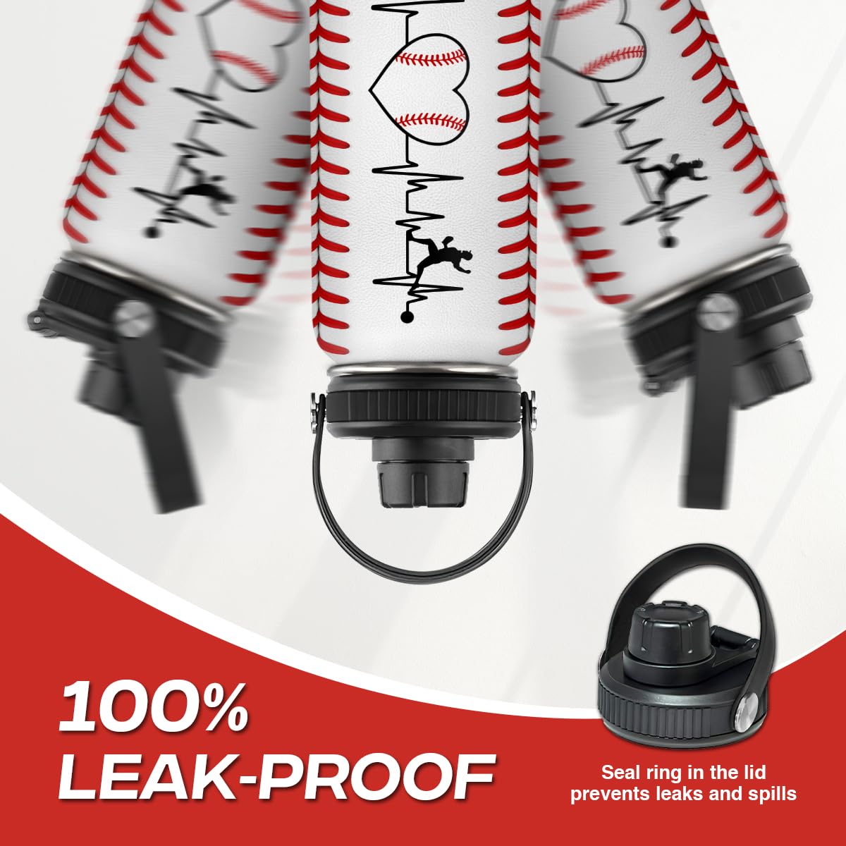 Sandjest Baseball Water Bottle 32Oz Stainless Steel Insulated Bottle For Men, Women