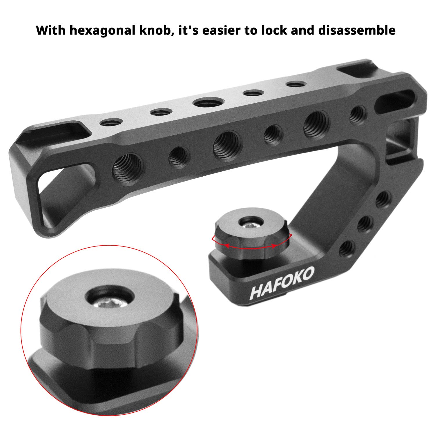 Wewoga R005 Camera Top Handle Grip Hot Shoe Top Cheese Mount Universal Video Stabilizing Rig With 3 Cold Shoe 1/4" 3/8" Competible With Cameras For Led Light, Microphone, Monitor For Low Angle Shoot