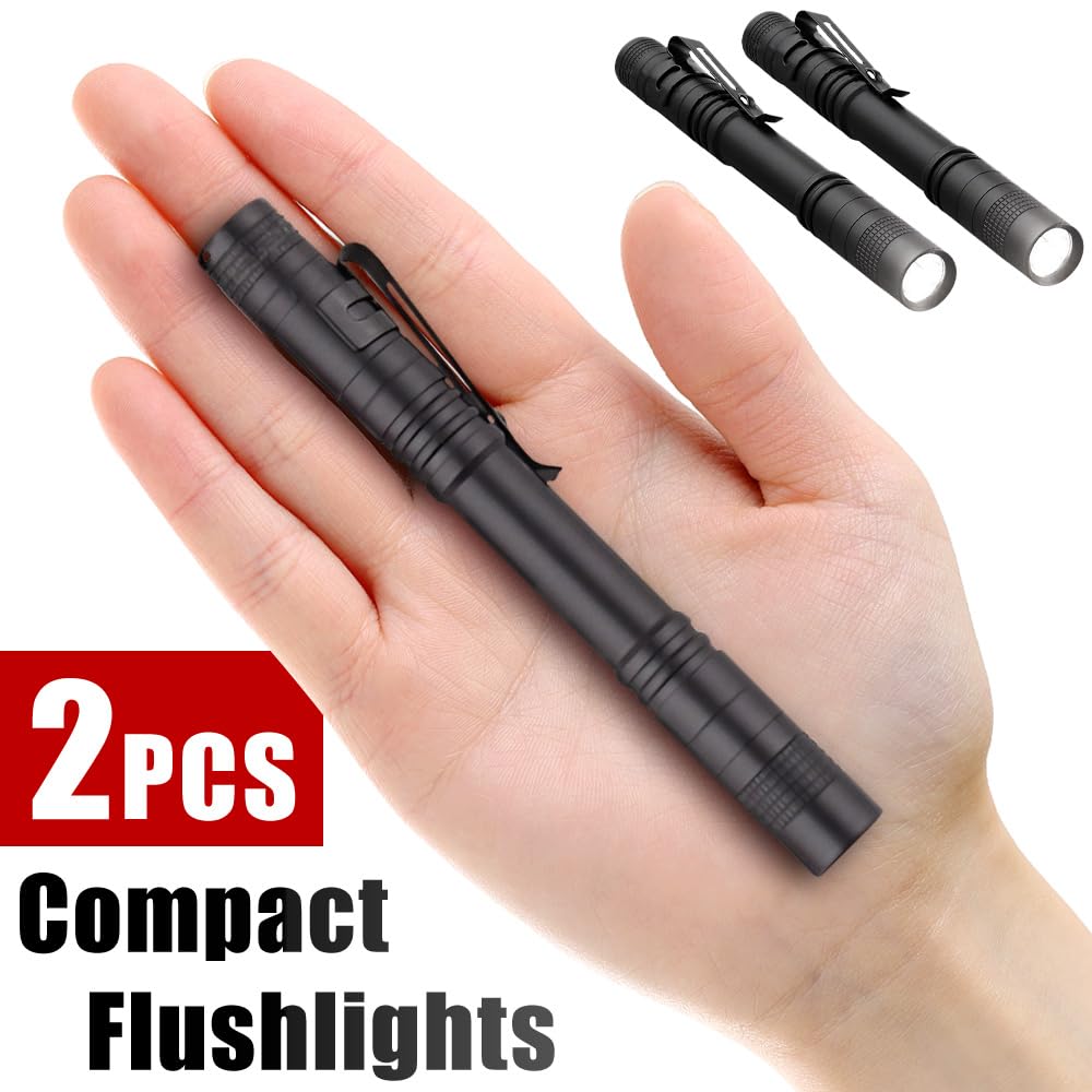 Japard Mini Flashlight 2 Pack, Pen Pocket Light, Small Compact Handheld, Waterproof Emergency Fishing Camping Golf Sports Inspection Work Outdoor