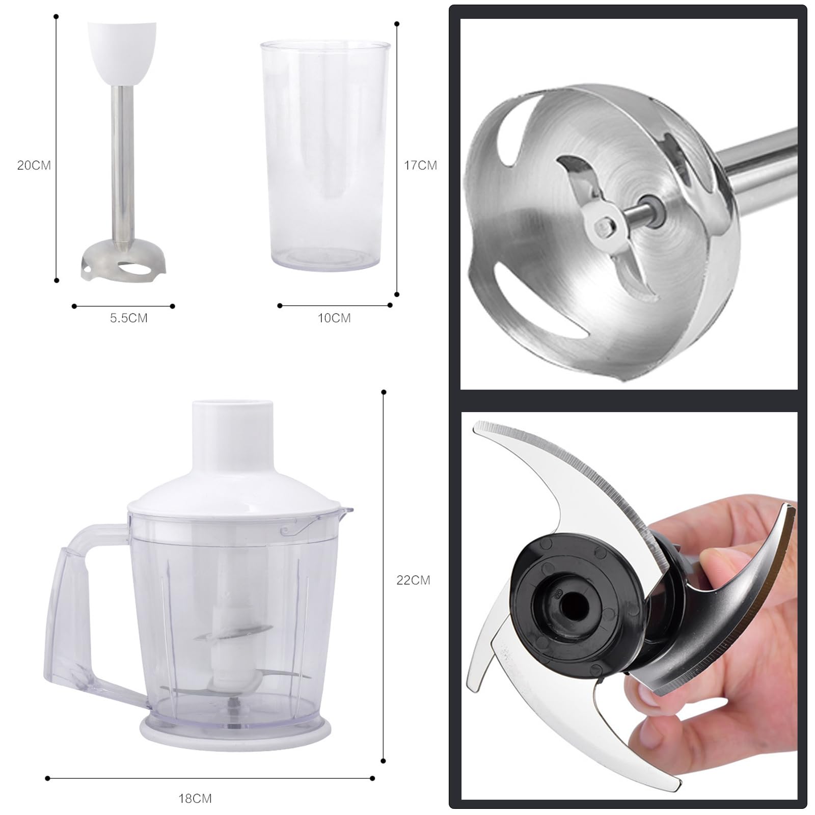 Uniqus Handheld Immersion Blender 4-In-1 Kitchen Essentials 2-Speed Electric Whisk With Egg-Beater, Muddler, Cuisine Cup, Chopped Meat Bowl For Sauces And Soups