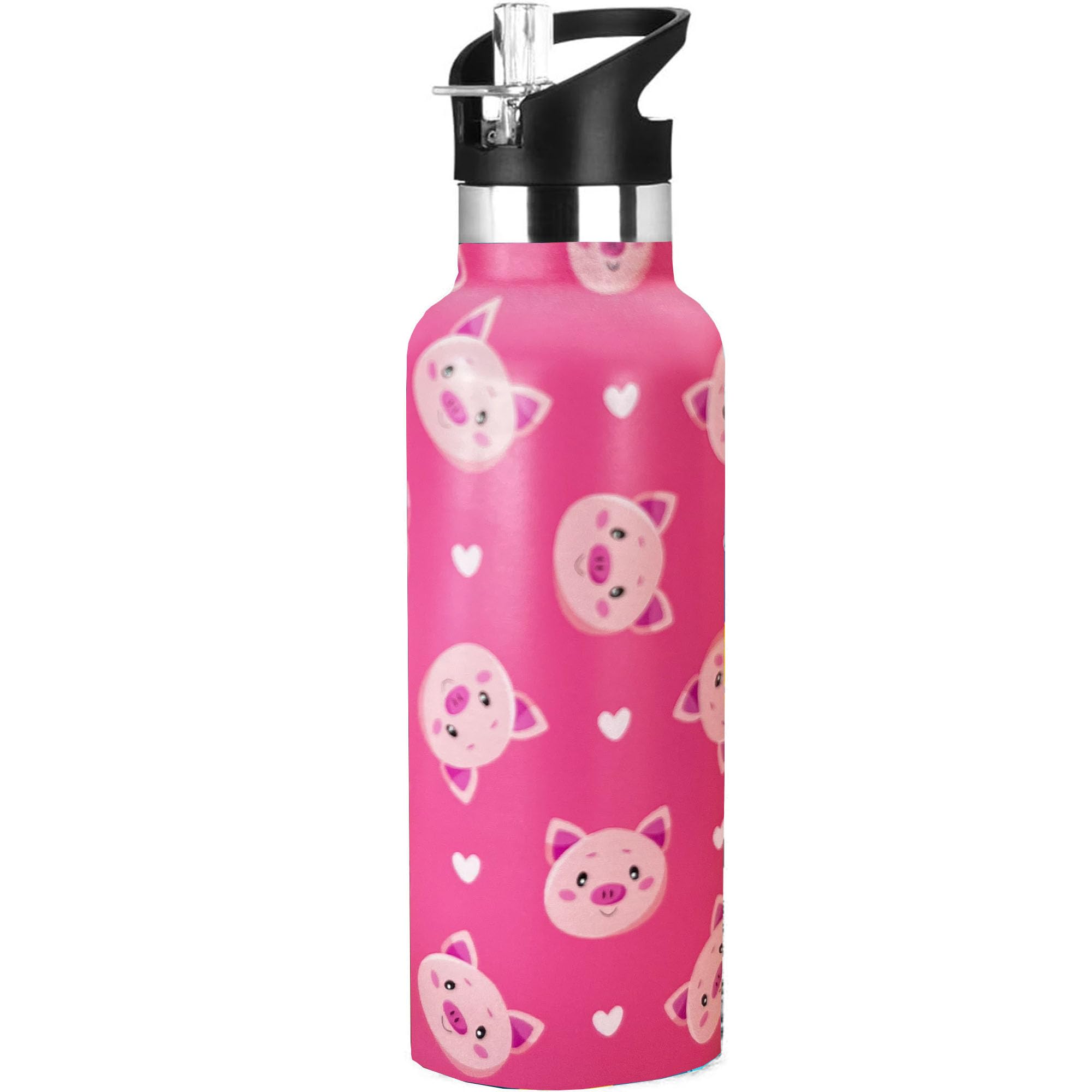 Pig Water Bottle Kids Travel Mugs With Straw Insulated Stainless Steel Travel Mugs Tumbler