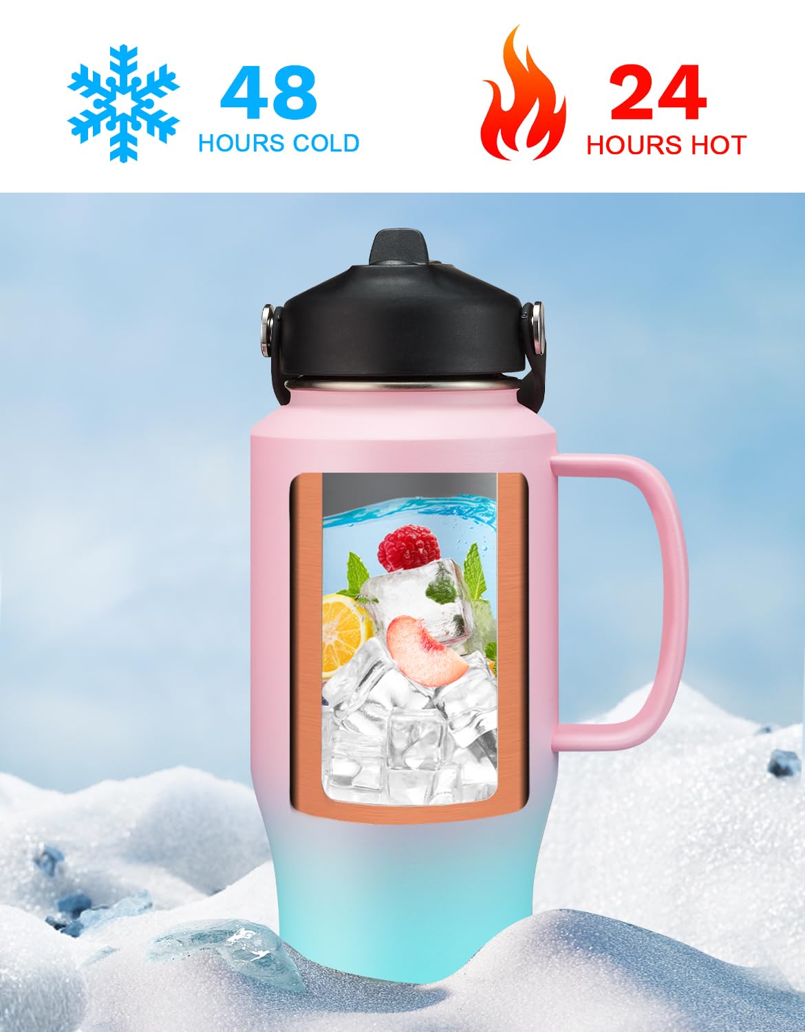 32Oz 40Oz Insulated Tumbler With Handle - Straw & Auto Spout Lid, Protective Boot, Stainless Steel