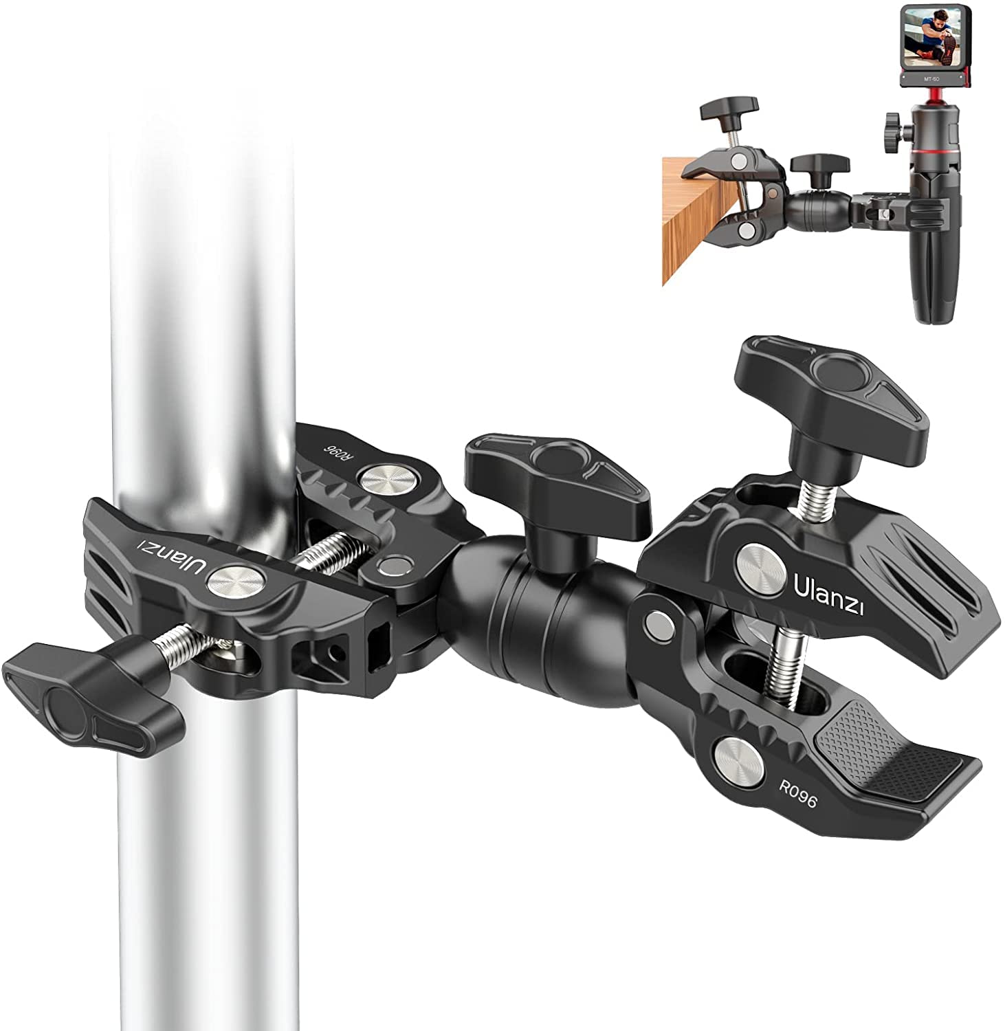 Ulanzi Super Clamp Double Camera Clamp, R096 Crab Plier Clip Bracket Mount Monitor Magic Arm Double Ball Head Adapter For Photo Studio Light Stand, Photography Reflector, Photo Boom Stand, Cross Bars