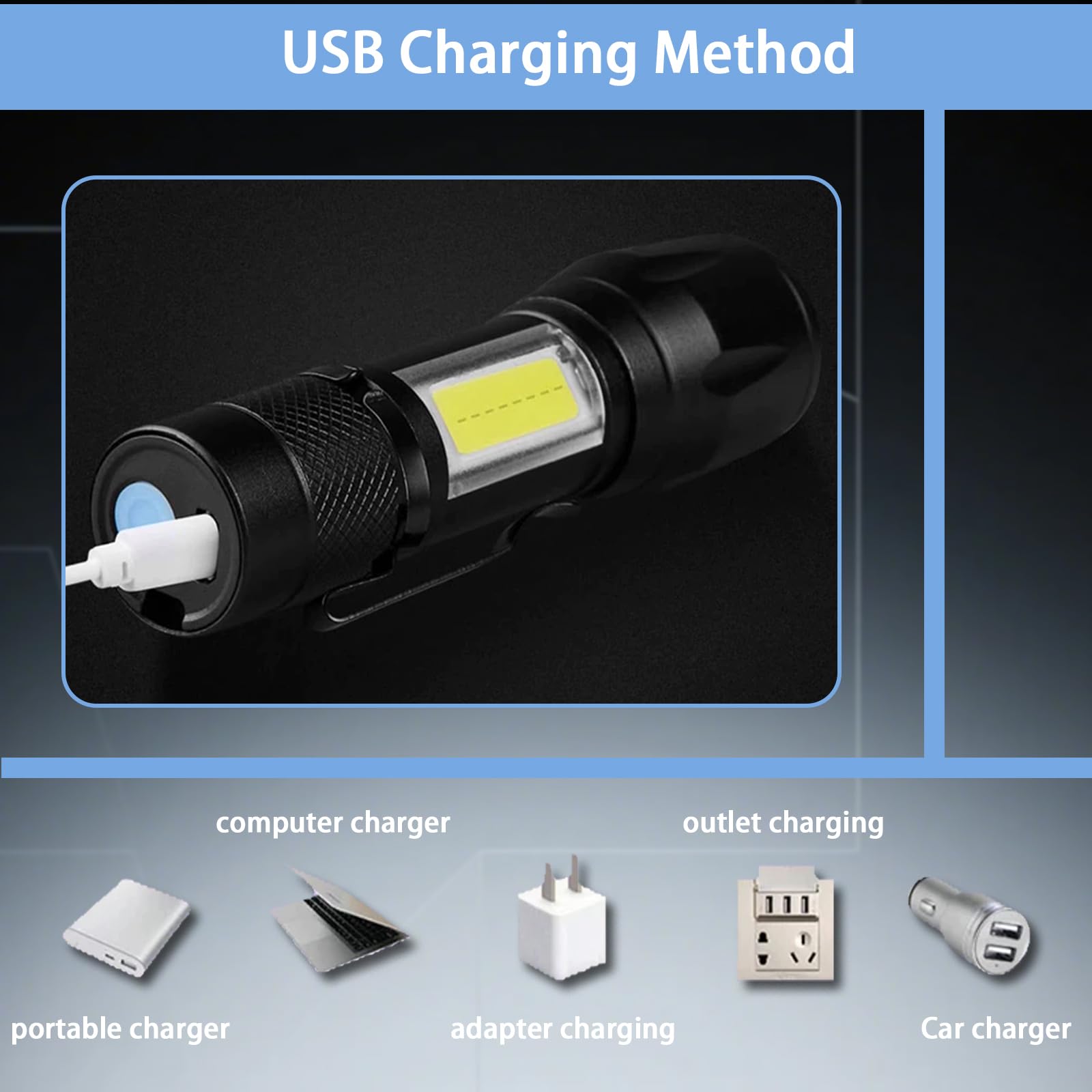 Yodanceleaps Rechargeable Handheld Flashlights Portable Mini Pocket Super Bright Flash Light Strong Led Flash Light With Side Cob Work Light For Camping Hiking Home Outdoor (Black)