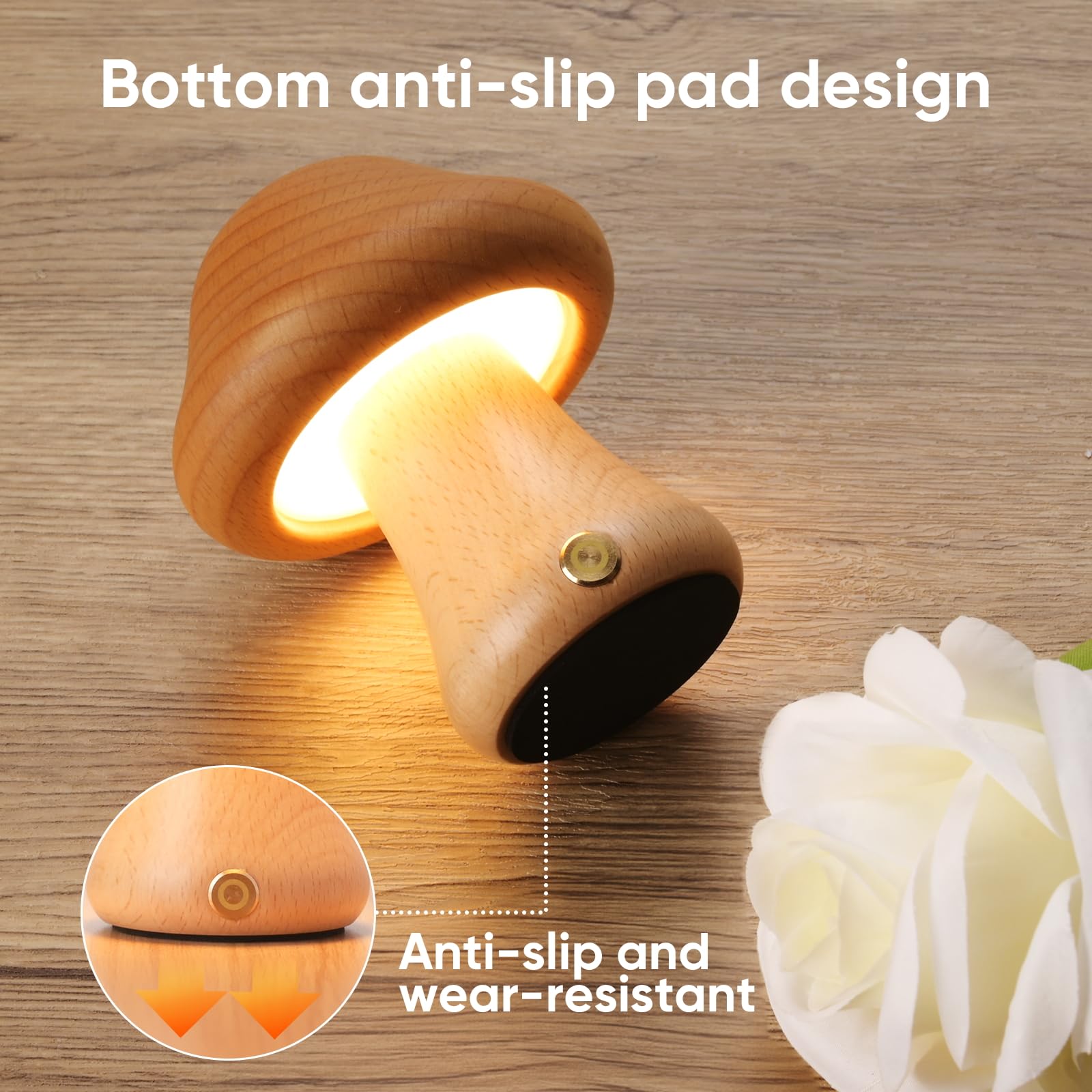Lonrisway Creative Wood Mushroom Table Lamp, Led Desk Lamp, Bedroom Bedside Night Light, Dimmable Led Lighting, Creative Home Decor Table Lamp, Unique House Warm