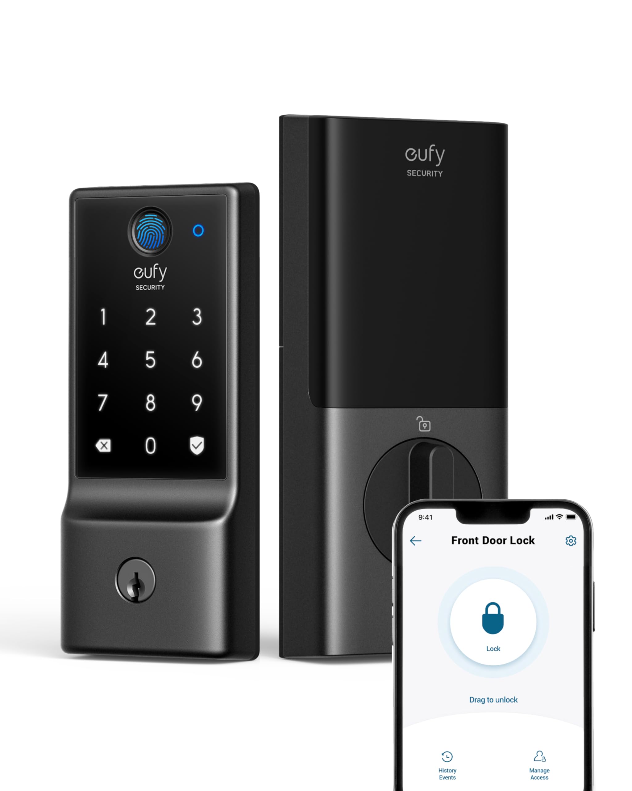 Eufy Security Smart Lock C220, Fingerprint Keyless Entry Door Lock, Built-In Wi-Fi, App Remote Control, Front Door Smart Lock Deadbolt, 8Months Battery, Reliable Power, Ip53 Waterproof, Bhma Grade 3