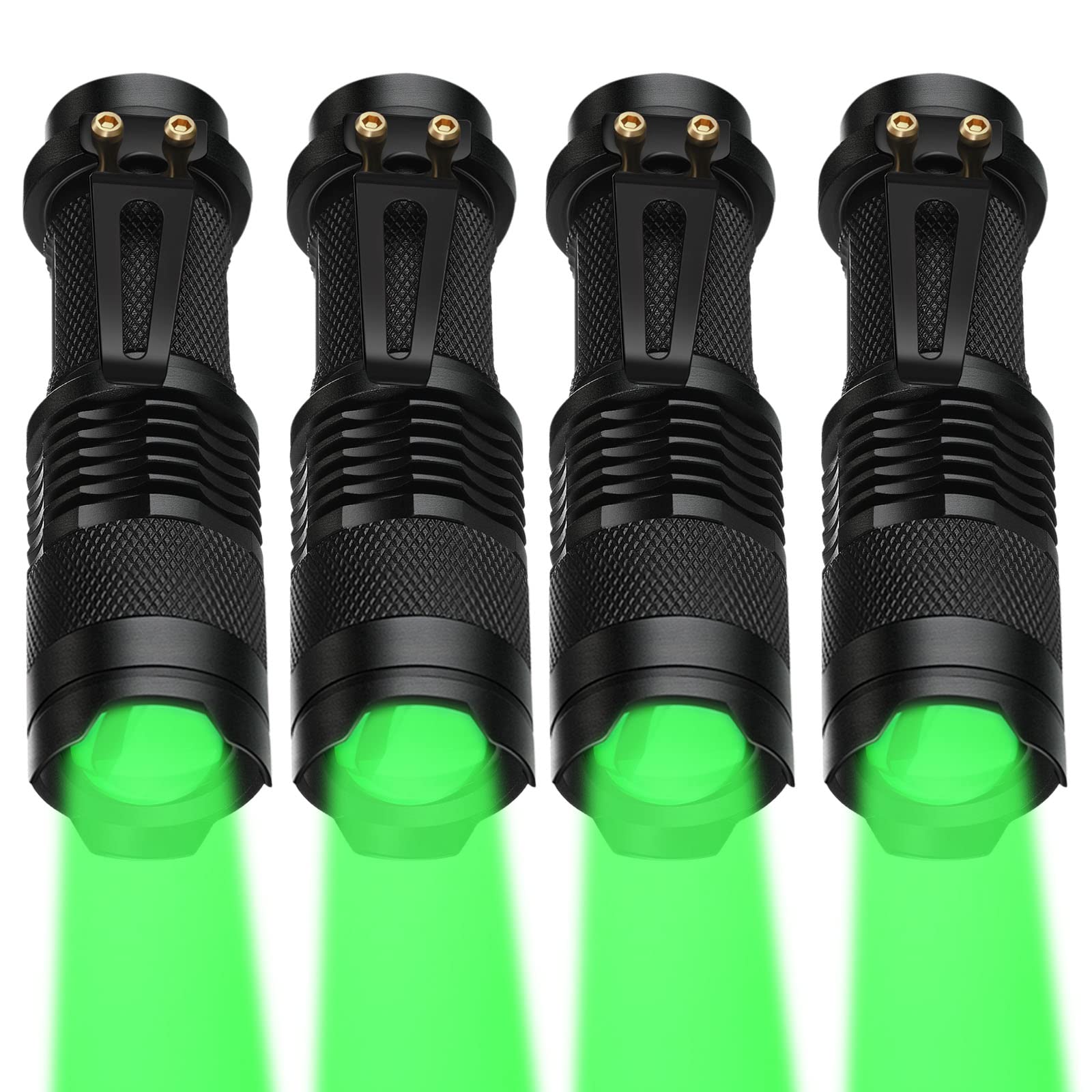 Honoson 4 Packs Hunting Light Flashlights Led Torch With 3 Modes Led Zoomable Scalable Light Flashlight Torch For Fishing Hunting Night Observation, Batteries Not Included(Green)