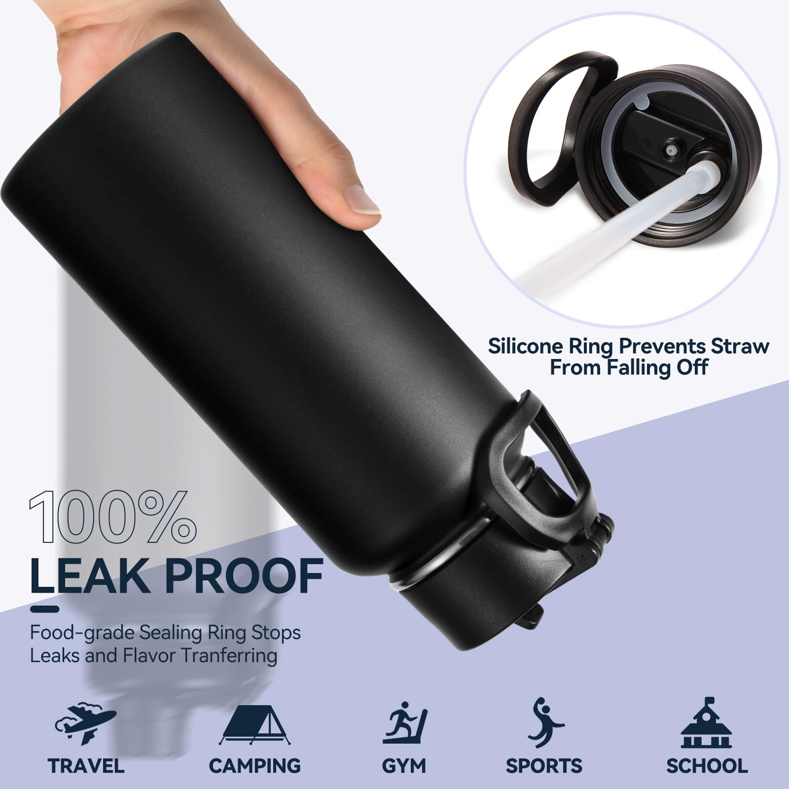 Neihepal 32 Oz Insulated Water Bottle Bulk 8 Pack,18/8 Stainless Steel Double Wall Vacuum Flask