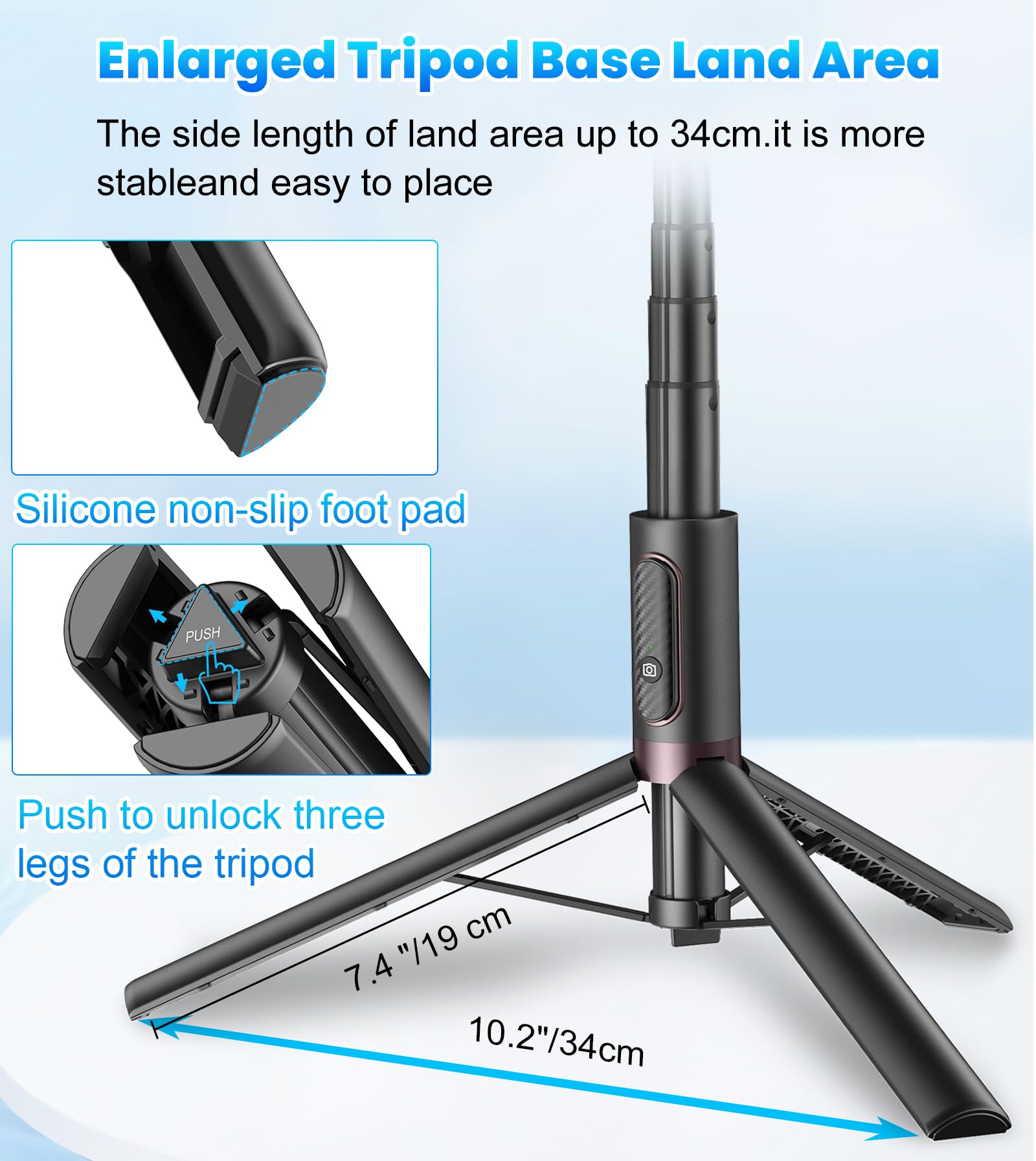 Toneof 67" Cell Phone Selfie Stick Tripod,Smartphone Stand All-In-1 With Integrated Wireless Remote,Portable,Lightweight,Extendable For Iphone/Android(Black)