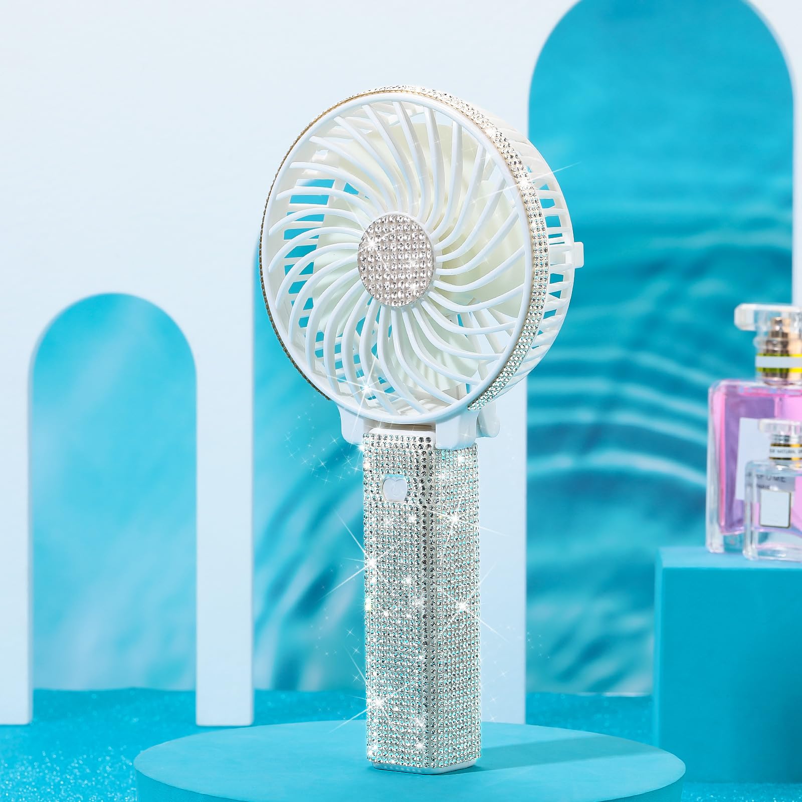 Mudder Rhinestone Handheld Fan Crystal Bling Mini Personal Fan Glitter Bedazzled Portable Usb