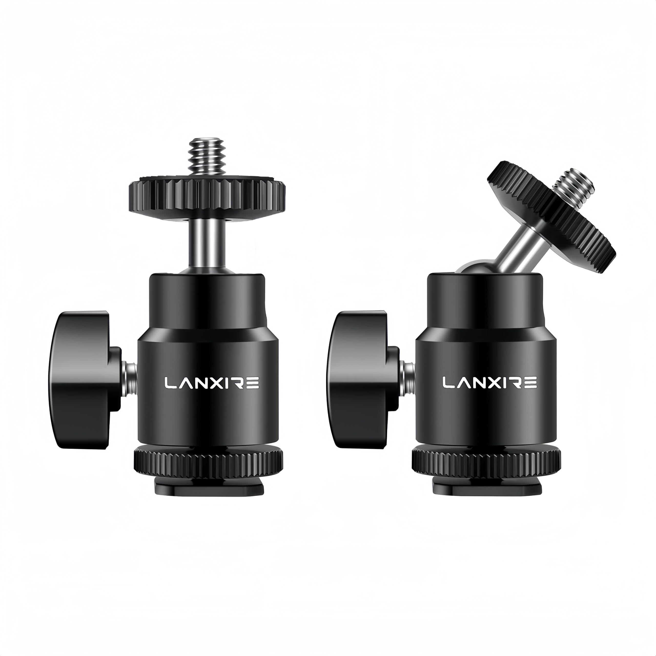 Lanxire Camera Hot Shoe Mount With 1/4" Screw And Ball Head Adapter - Compatible With Camera, Camcorder, Smartphone, Action Camera, Led Lights, Microphone - 2 Pack