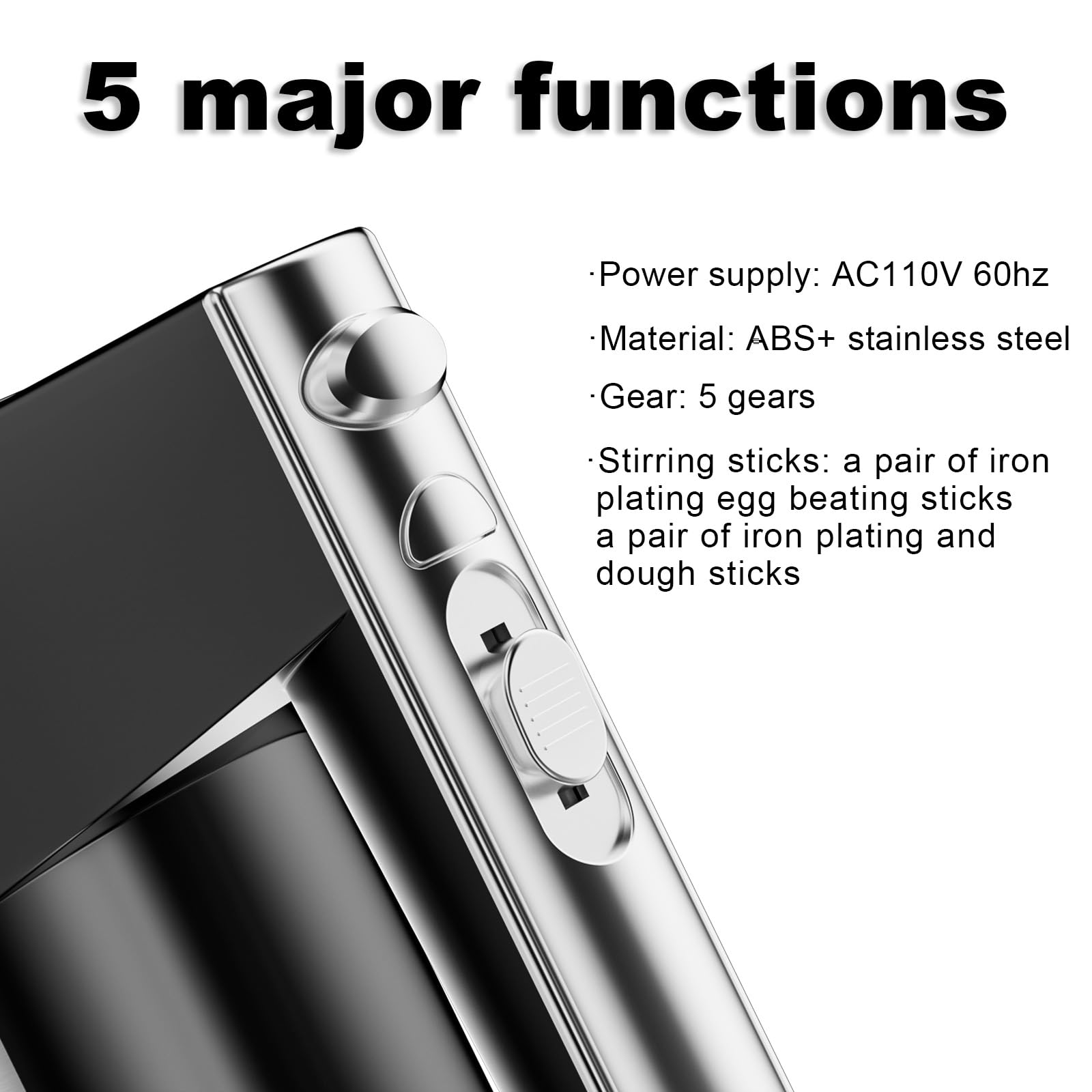 Mera House Stainless Steel Hand Blender, 5 Speed, Turbo Mixer With Interchangeable Blades, Pastry Blenders, Includes 2 Rods And 2 Hooks, Versatile Electric Manual Blender