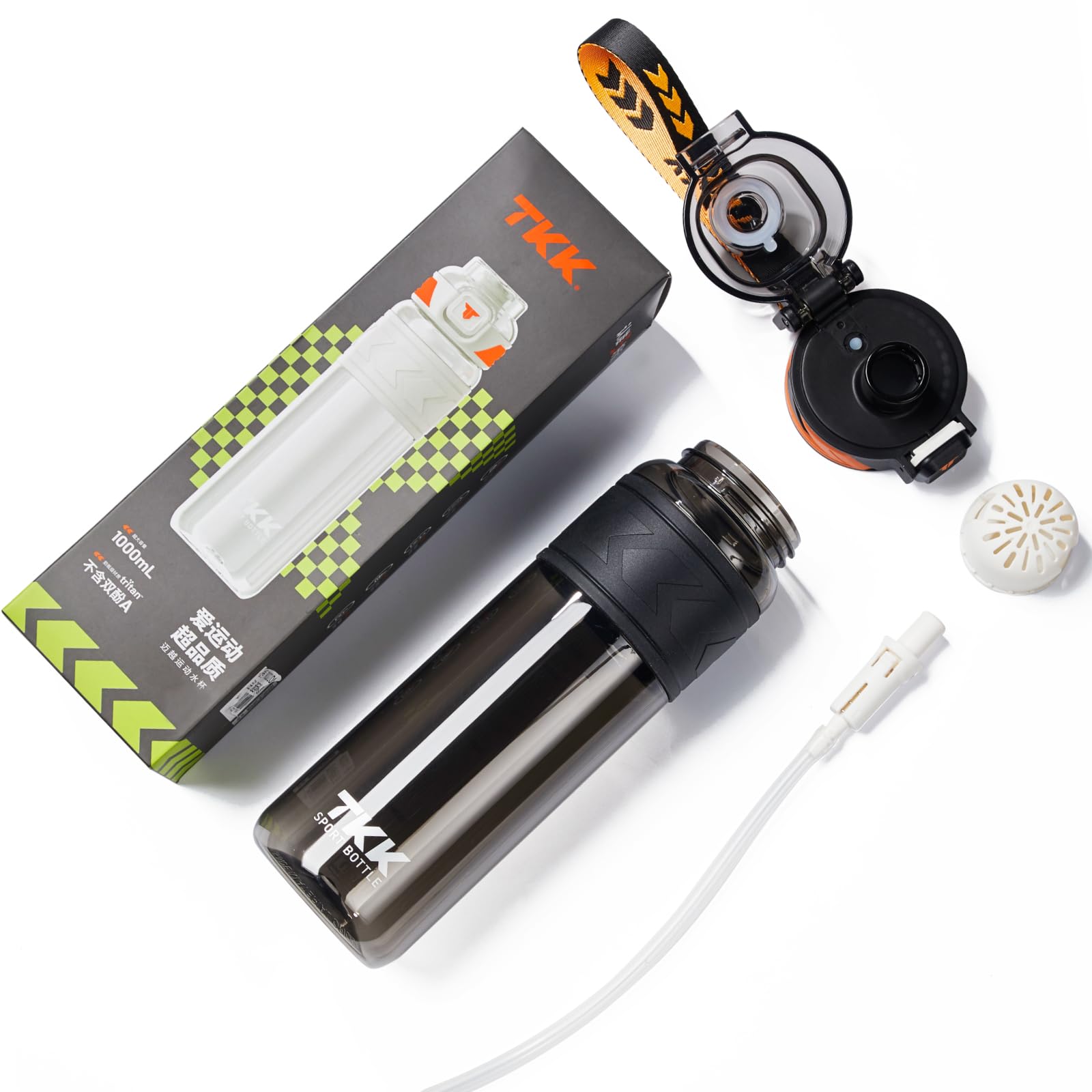 Tkk Sports Water Bottles With Removable Straw 34 Oz Leak-Proof Flip Top Lid Tritan Bottles