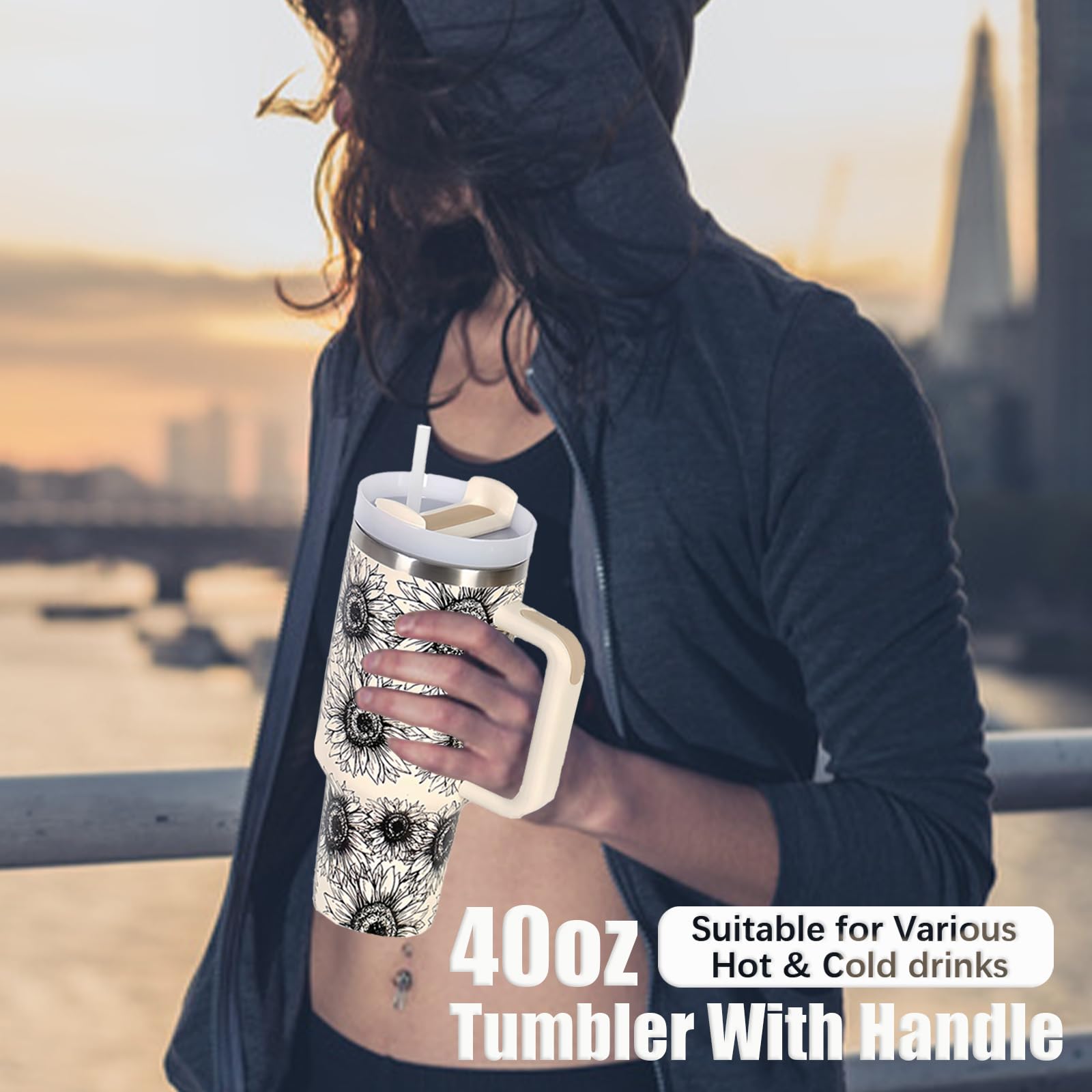 40 Oz Tumbler With Handle And Straw Lid, Stainless Steel Double Wall Vacuum Insulated Leak Proof