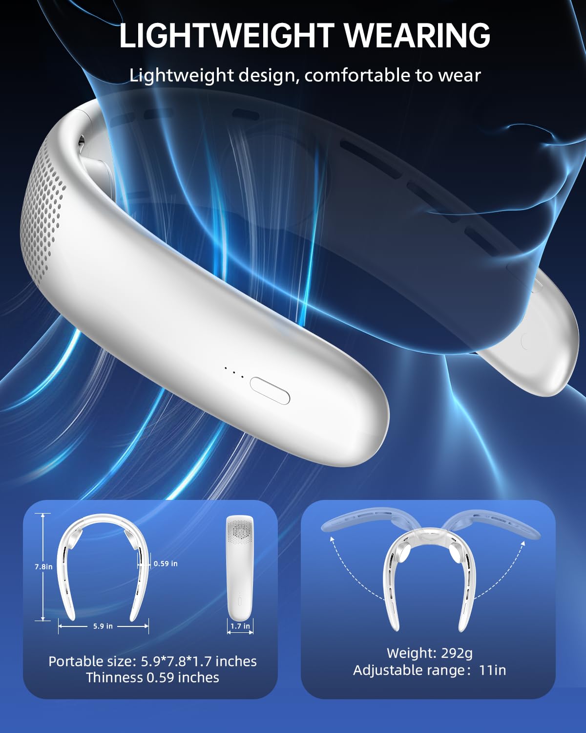 Linfox Neck Fan,Portable Ultrathin Bladeless Neck Fan,4000Mah Rechargeable Battery Powered,3 Speeds