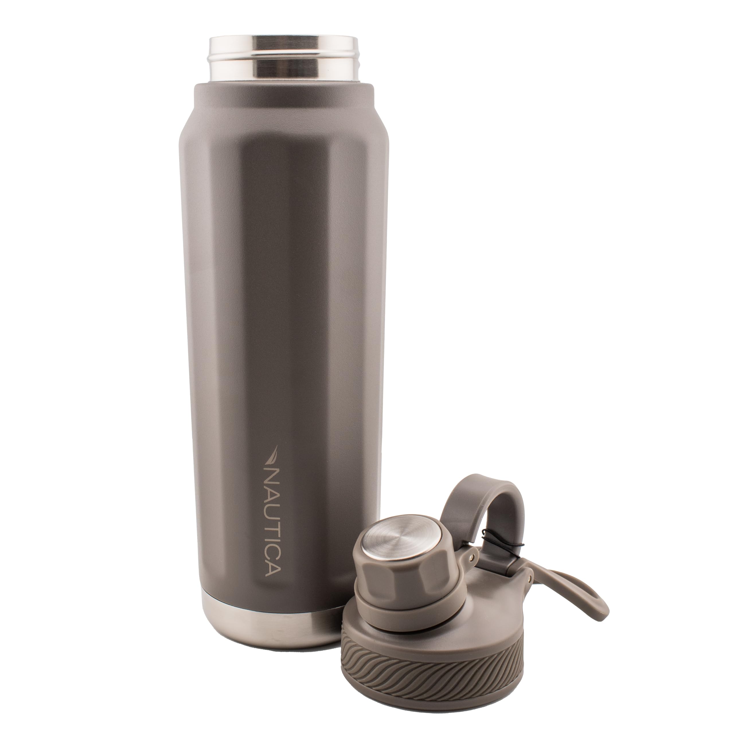 Nautica 25 Oz Hydration Flask Double-Wall Vacuum Insulated Bottle Leak Proof & (Med Grey)