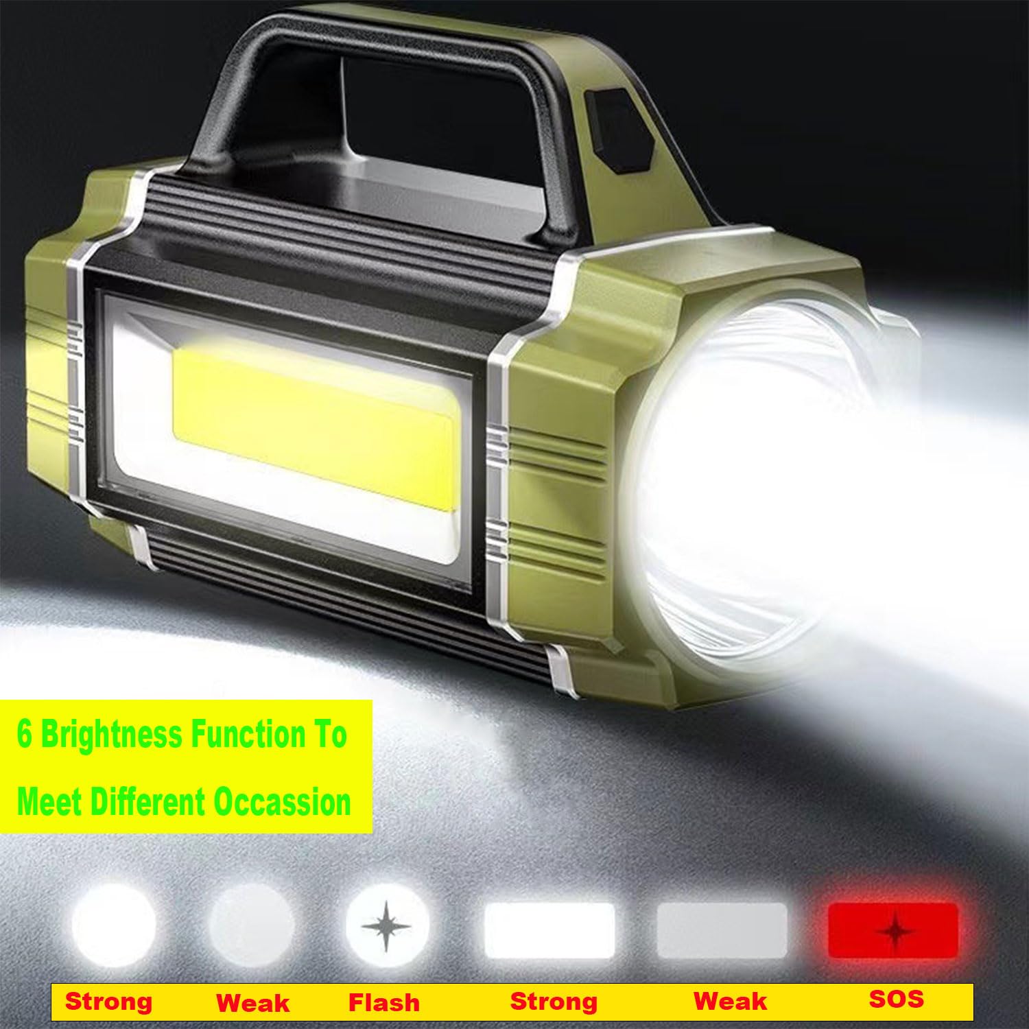 Suyooulin Solar Rechargeable Led Searchlight, Super Bright 13000Lm Handheld Led Spotlight, Multi Function Camping Lantern Flashlight, 6 Light Modes, Waterproof Ipx4, Power Bank, For Emergency, Home