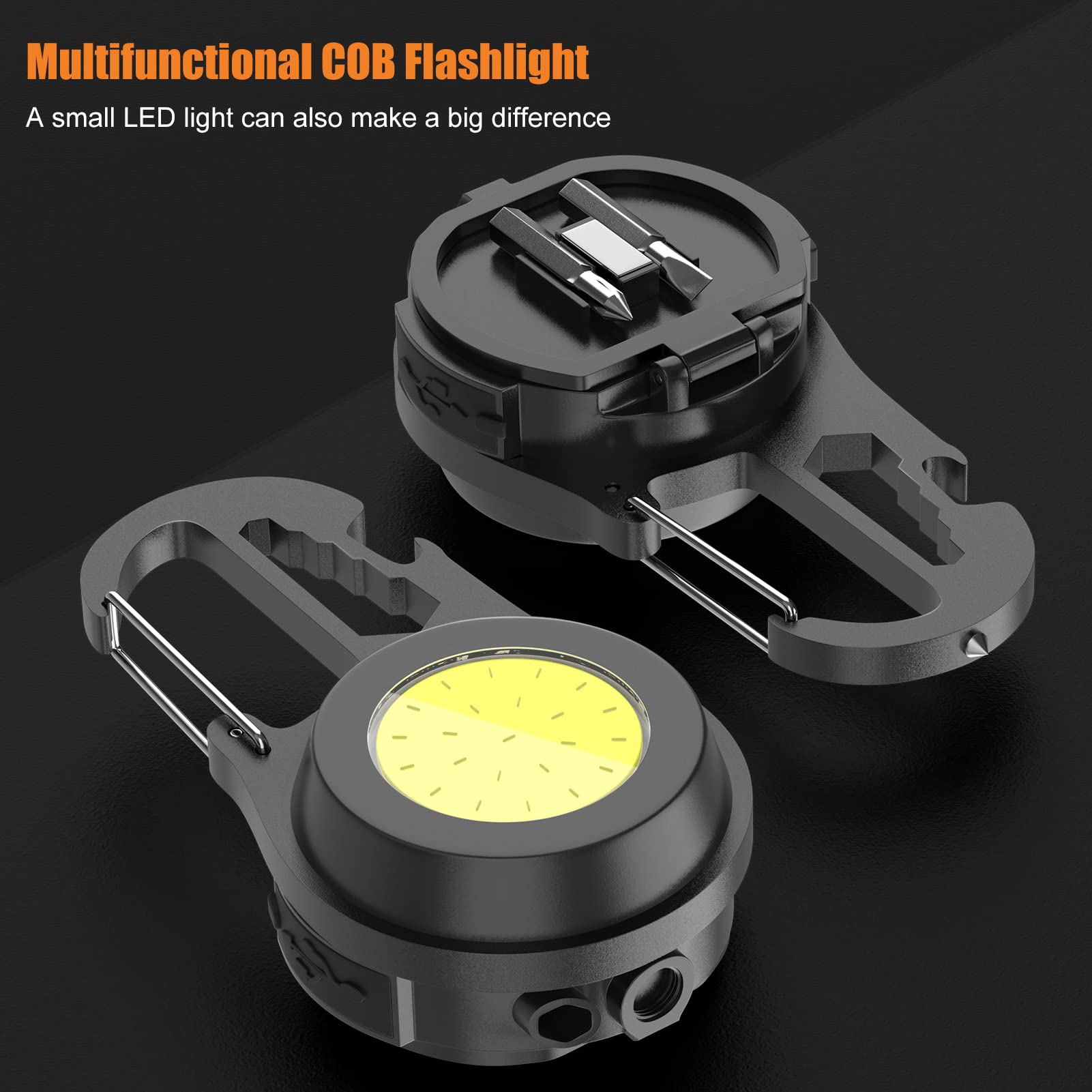 Wejoy Mini Flashlight Cob Small Flashlight 800Lumen Rechargeable Light Keychain Flashlight Portable Pocket Light Folding Stand Magnetic Flashlight For Camping,Fishing,Walking,Bottleopener (Dark Gray08)